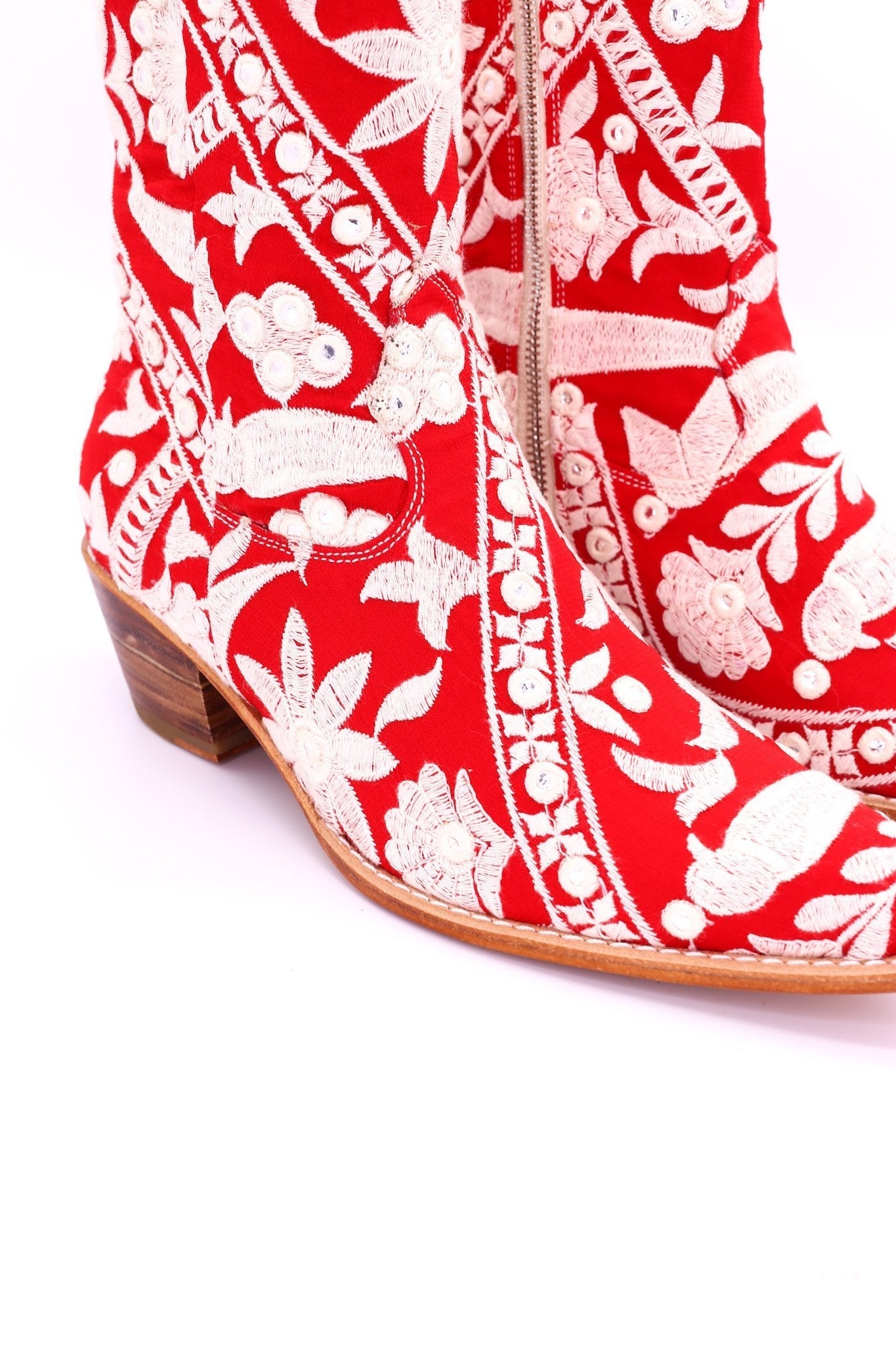 RED EMBROIDERED ANKLE BOOTS MARA - BANGKOK TAILOR CLOTHING STORE - HANDMADE CLOTHING