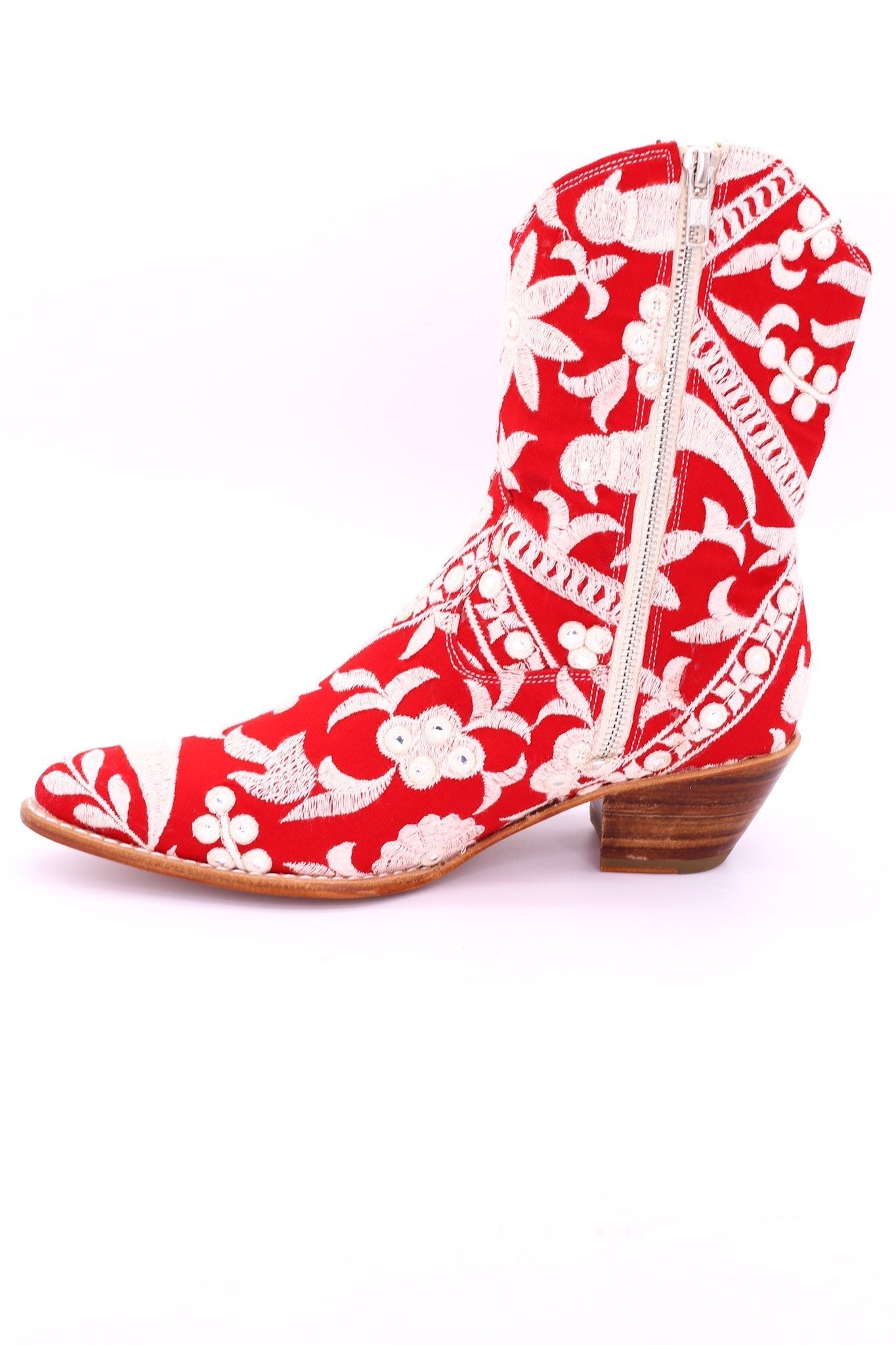 RED EMBROIDERED ANKLE BOOTS MARA - BANGKOK TAILOR CLOTHING STORE - HANDMADE CLOTHING