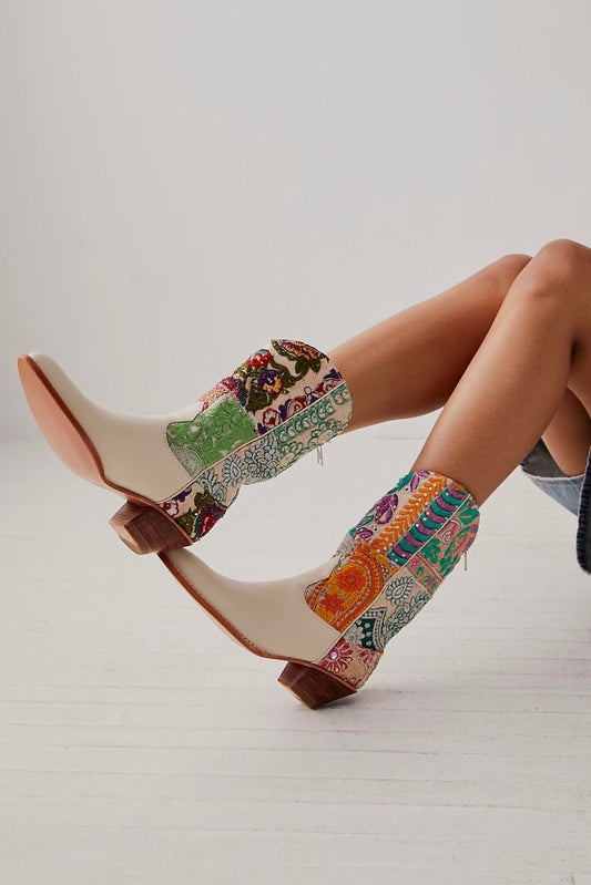 SELINA EMBROIDERED PATCHWORK BOOTS - BANGKOK TAILOR CLOTHING STORE - HANDMADE CLOTHING