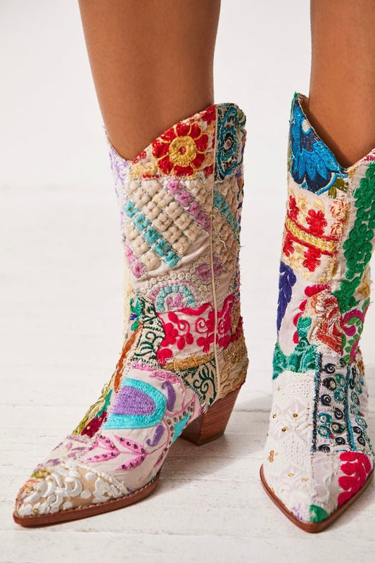 SELINA PATCHWORK WESTERN BOOTS - BANGKOK TAILOR CLOTHING STORE - HANDMADE CLOTHING