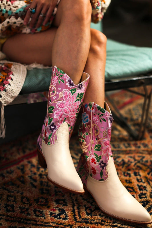 SELINA WESTERN BOOTS FLOWER SILK - BANGKOK TAILOR CLOTHING STORE - HANDMADE CLOTHING