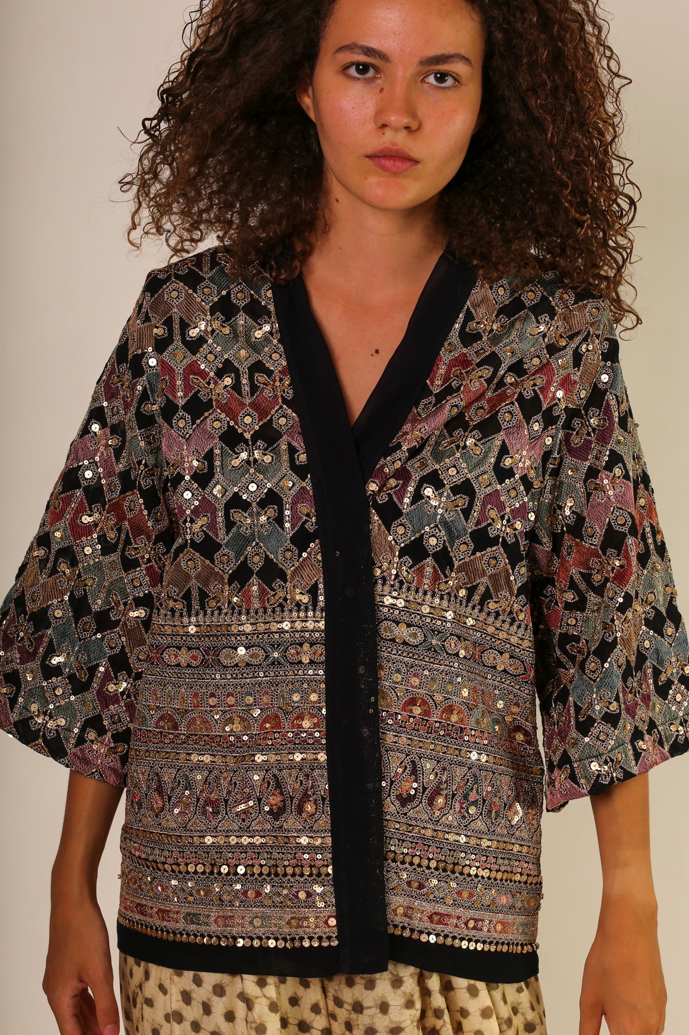 SEQUIN EMBELLISHED CHIFFON SILK SHORT KIMONO - BANGKOK TAILOR CLOTHING STORE - HANDMADE CLOTHING