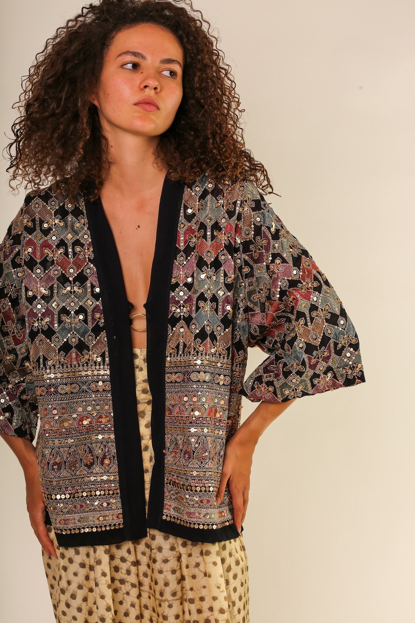 SEQUIN EMBELLISHED CHIFFON SILK SHORT KIMONO - BANGKOK TAILOR CLOTHING STORE - HANDMADE CLOTHING