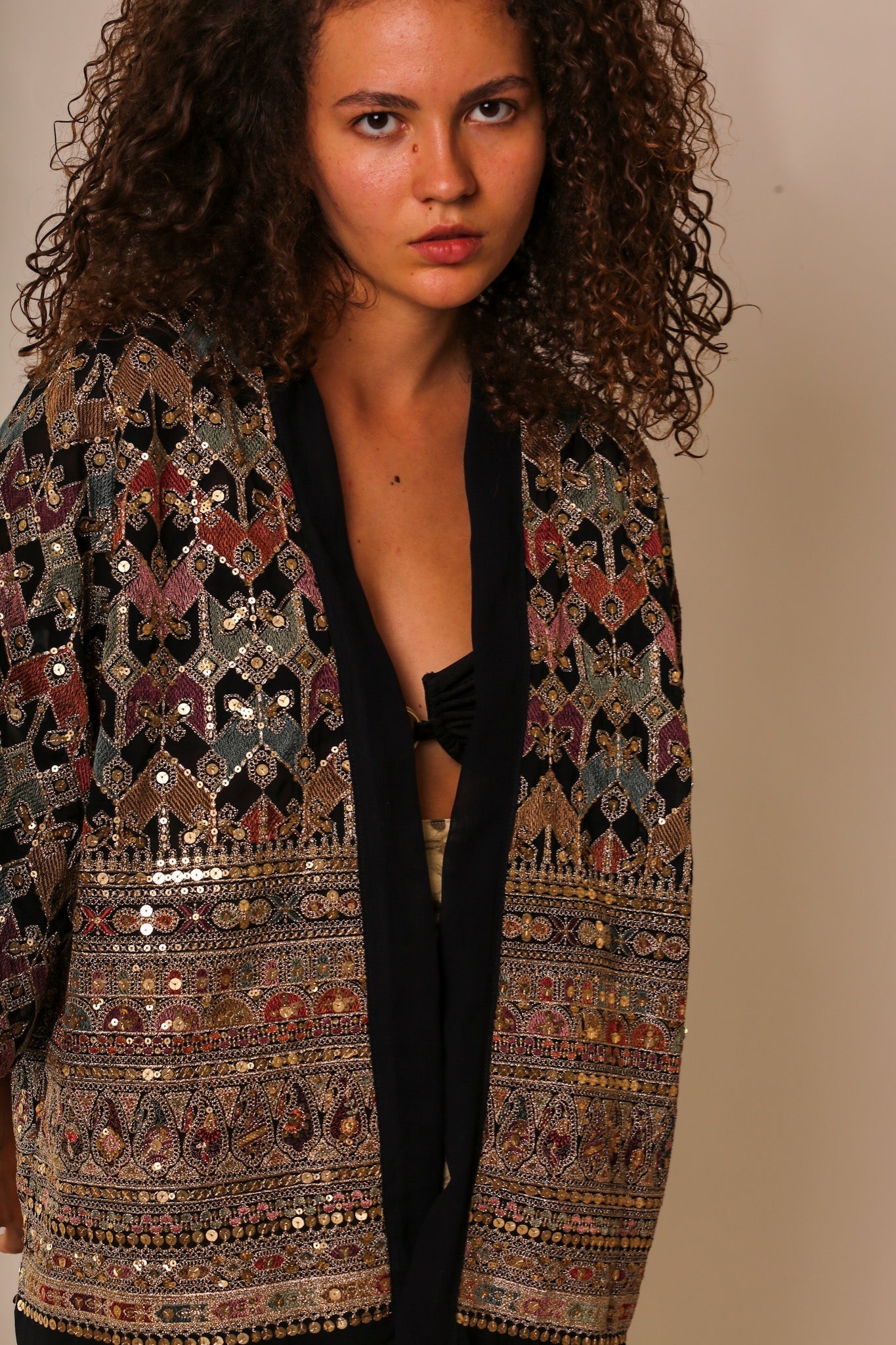 SEQUIN EMBELLISHED CHIFFON SILK SHORT KIMONO - BANGKOK TAILOR CLOTHING STORE - HANDMADE CLOTHING