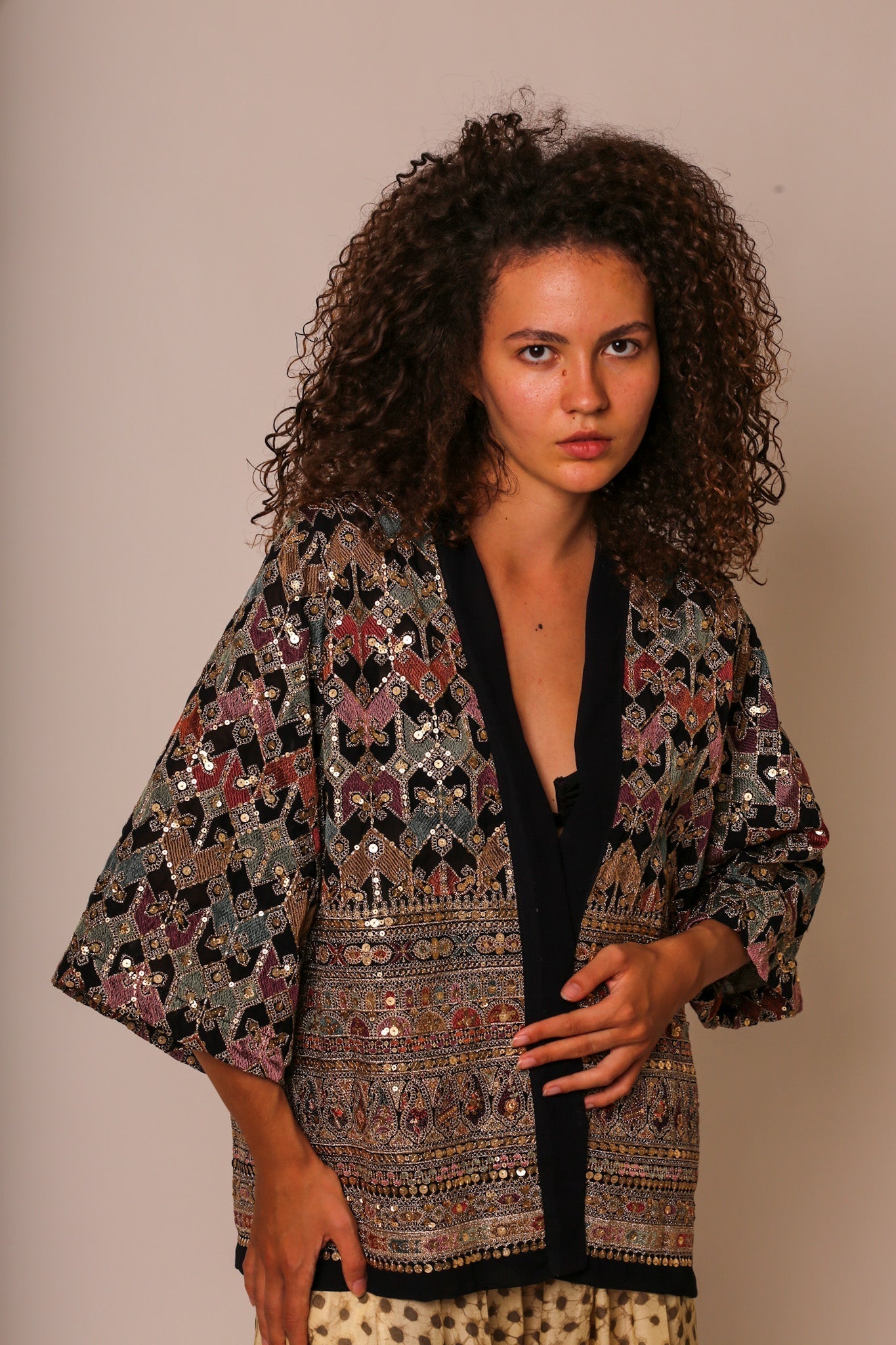 SEQUIN EMBELLISHED CHIFFON SILK SHORT KIMONO - BANGKOK TAILOR CLOTHING STORE - HANDMADE CLOTHING