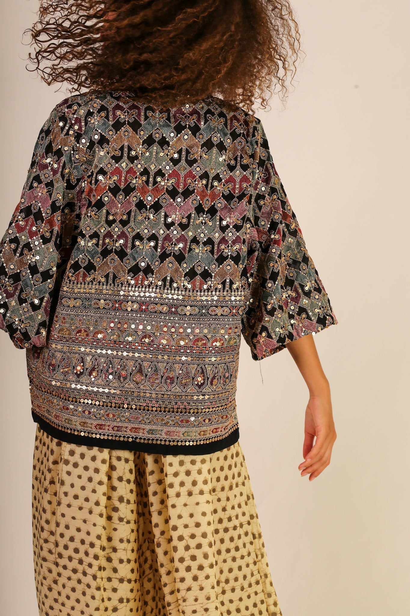 SEQUIN EMBELLISHED CHIFFON SILK SHORT KIMONO - BANGKOK TAILOR CLOTHING STORE - HANDMADE CLOTHING