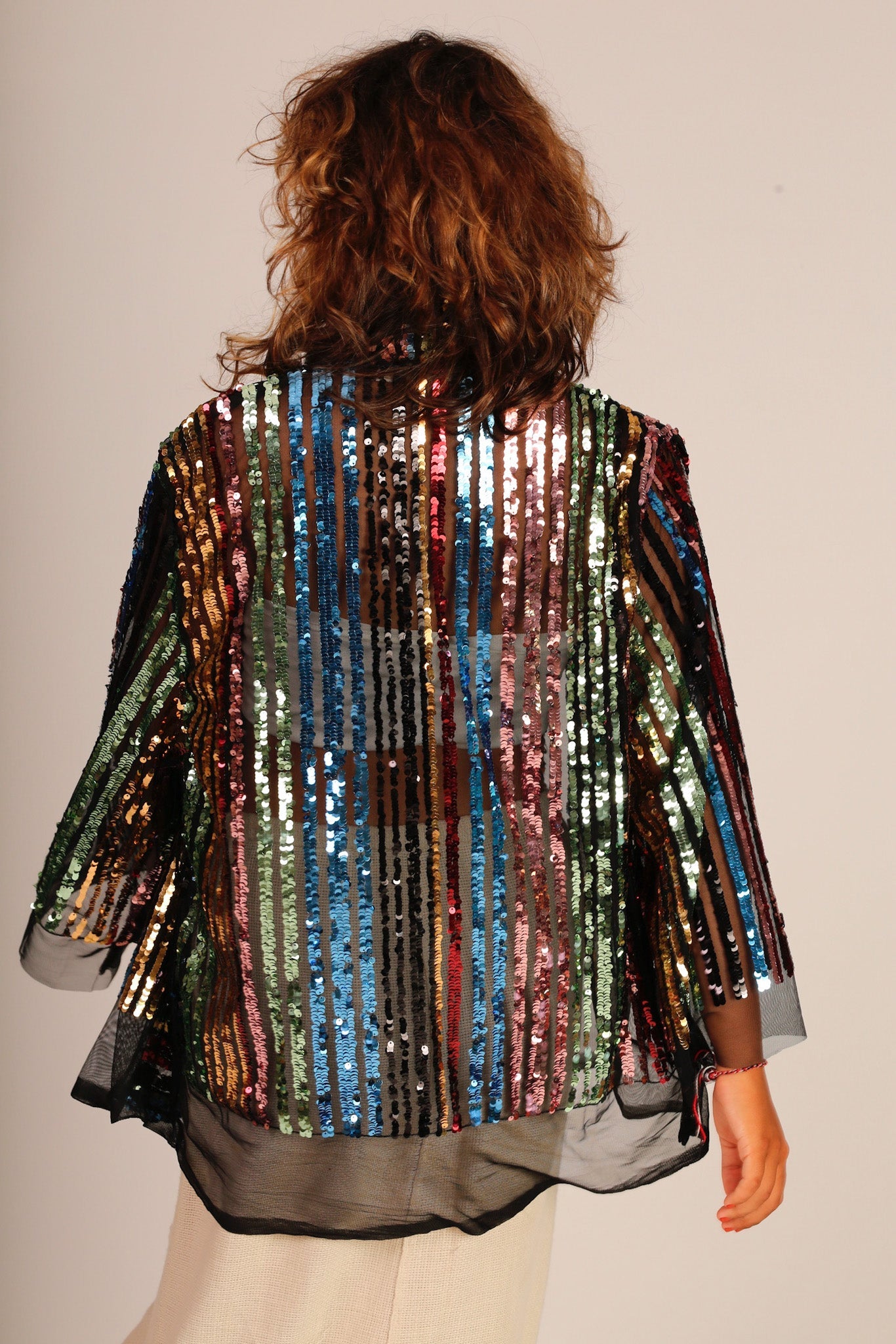 SEQUIN EMBROIDERED CHIFFON SILK SHORT KIMONO - BANGKOK TAILOR CLOTHING STORE - HANDMADE CLOTHING