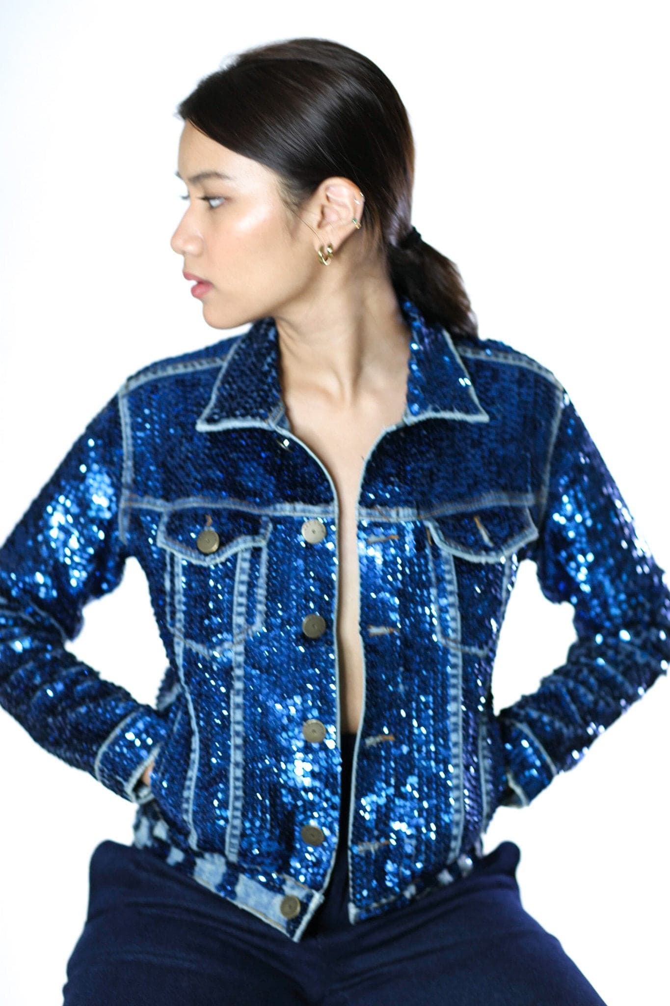 SEQUIN EMBROIDERED DENIM JACKET DEMI - BANGKOK TAILOR CLOTHING STORE - HANDMADE CLOTHING