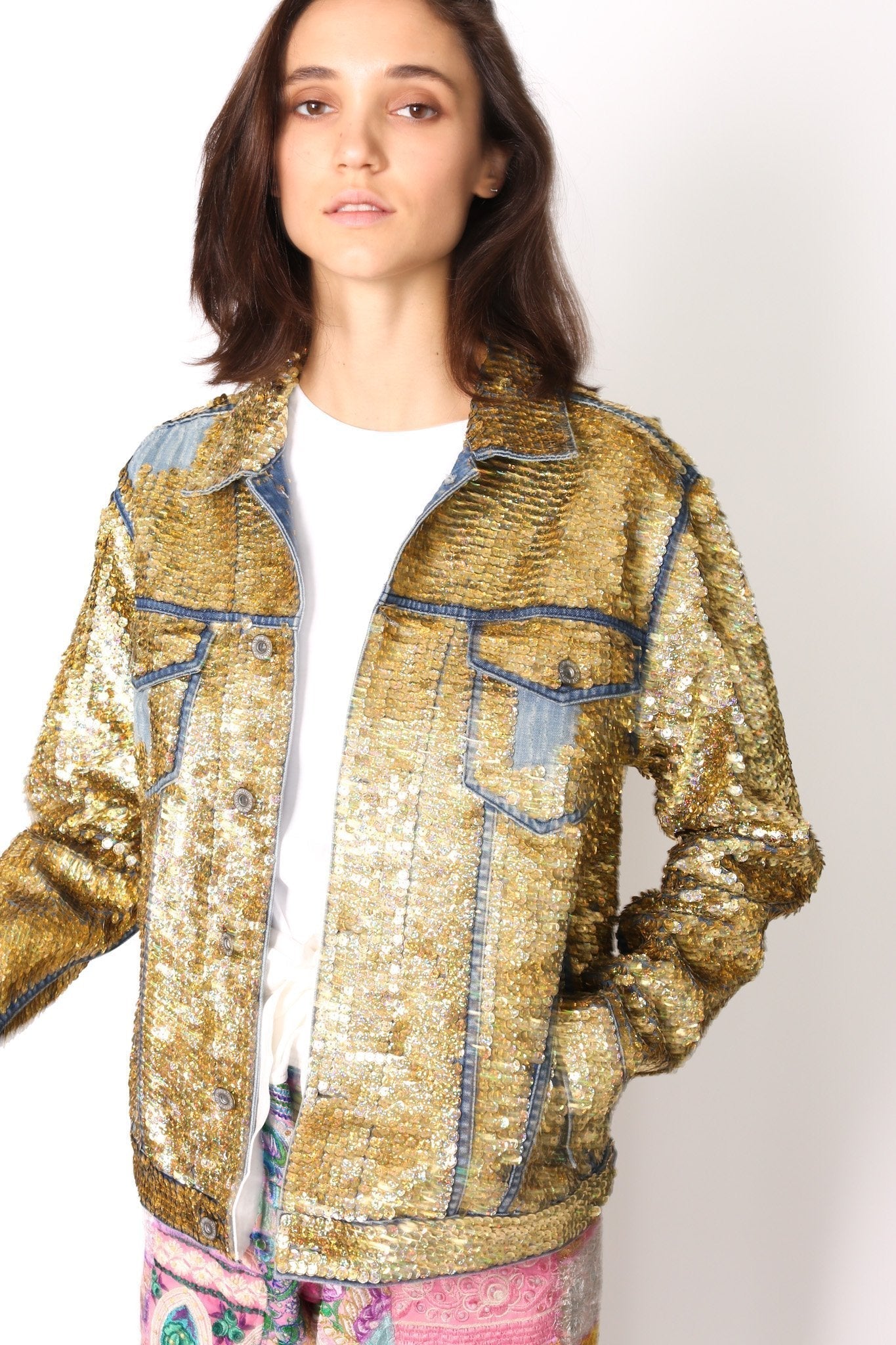 SEQUIN EMBROIDERED DENIM JACKET DEMI X FREE PEOPLE - BANGKOK TAILOR CLOTHING STORE - HANDMADE CLOTHING