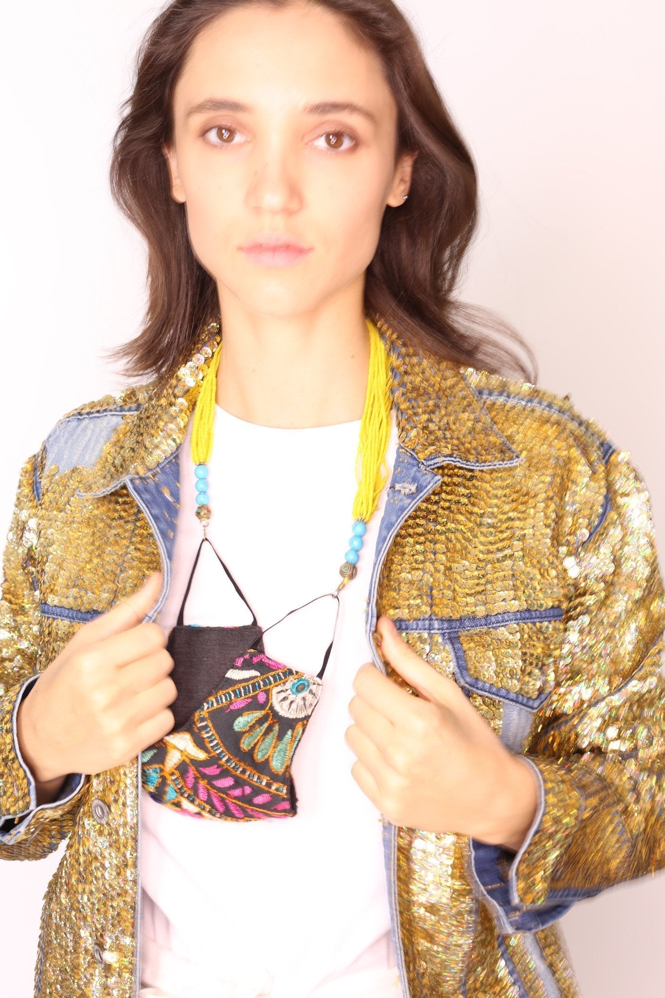 SEQUIN EMBROIDERED DENIM JACKET DEMI X FREE PEOPLE - BANGKOK TAILOR CLOTHING STORE - HANDMADE CLOTHING