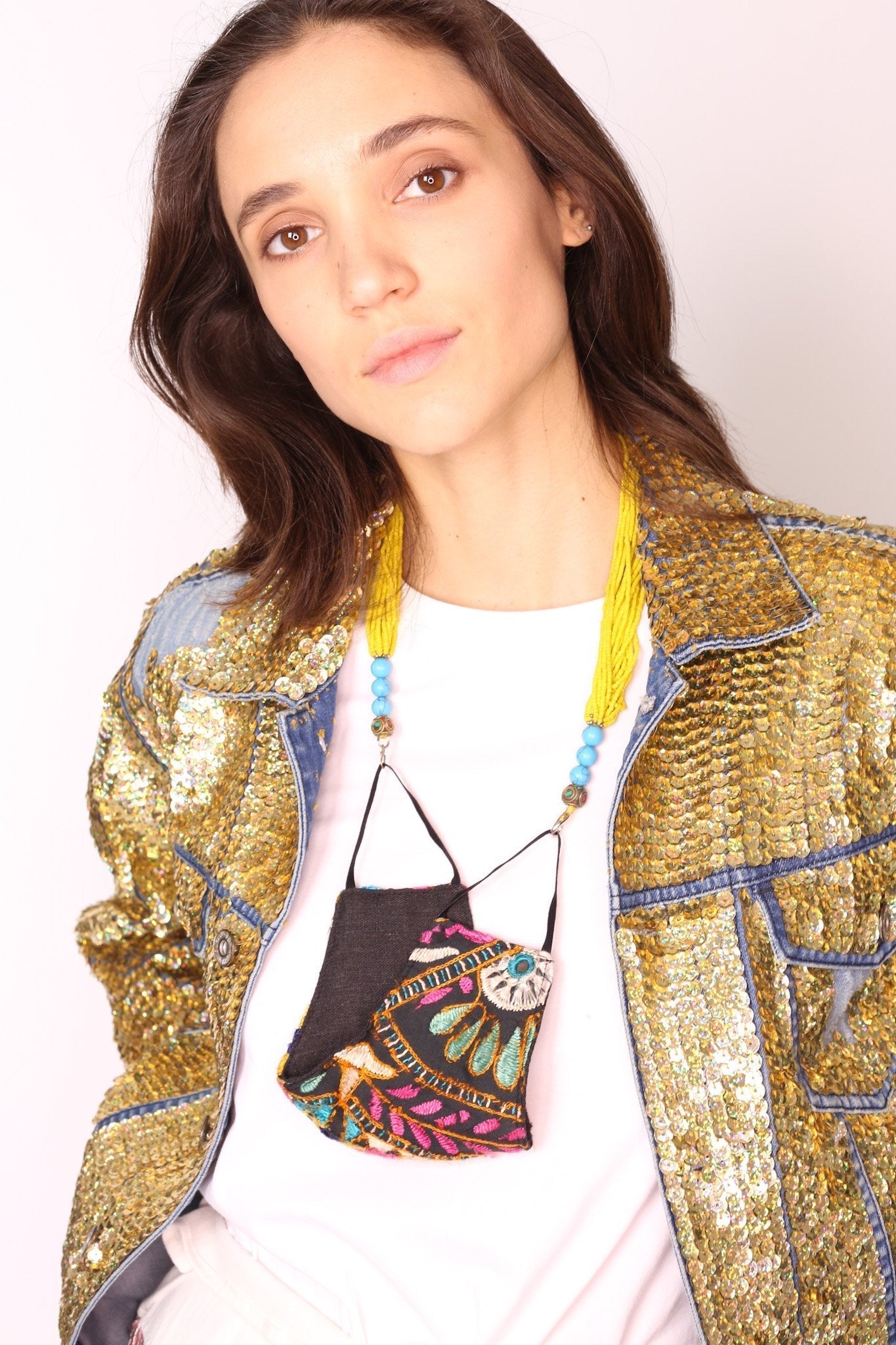 SEQUIN EMBROIDERED DENIM JACKET (GOLD) - BANGKOK TAILOR CLOTHING STORE - HANDMADE CLOTHING