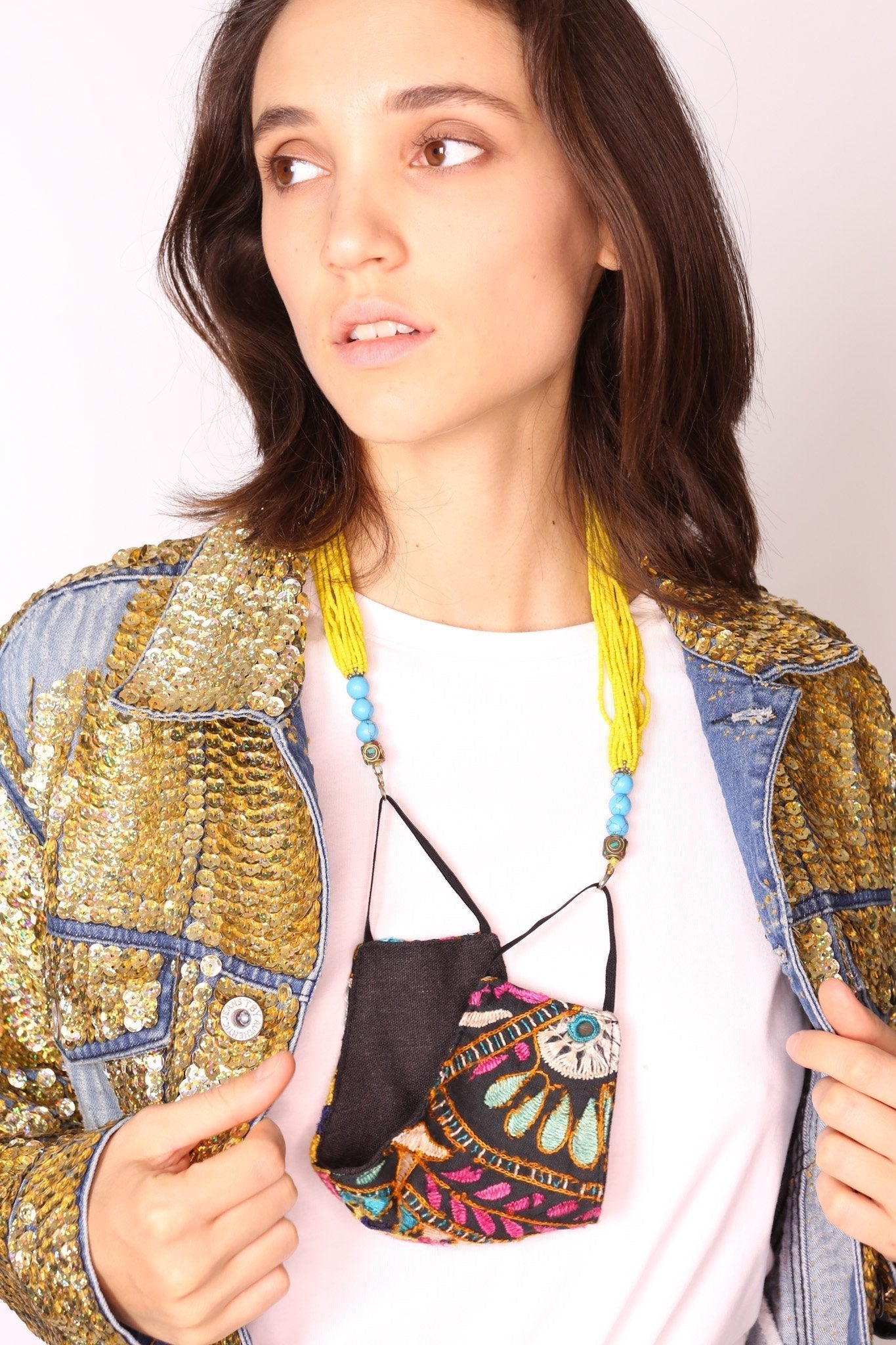 SEQUIN EMBROIDERED DENIM JACKET (GOLD) - BANGKOK TAILOR CLOTHING STORE - HANDMADE CLOTHING