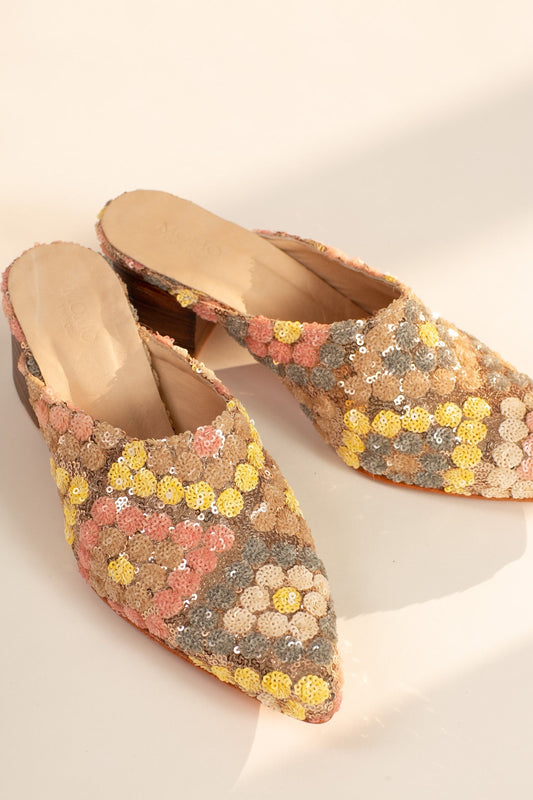 SEQUIN EMBROIDERED HEELED MULES ARITZIA - BANGKOK TAILOR CLOTHING STORE - HANDMADE CLOTHING