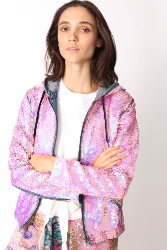 SEQUIN HOODIE DENIM JACKET - BANGKOK TAILOR CLOTHING STORE - HANDMADE CLOTHING