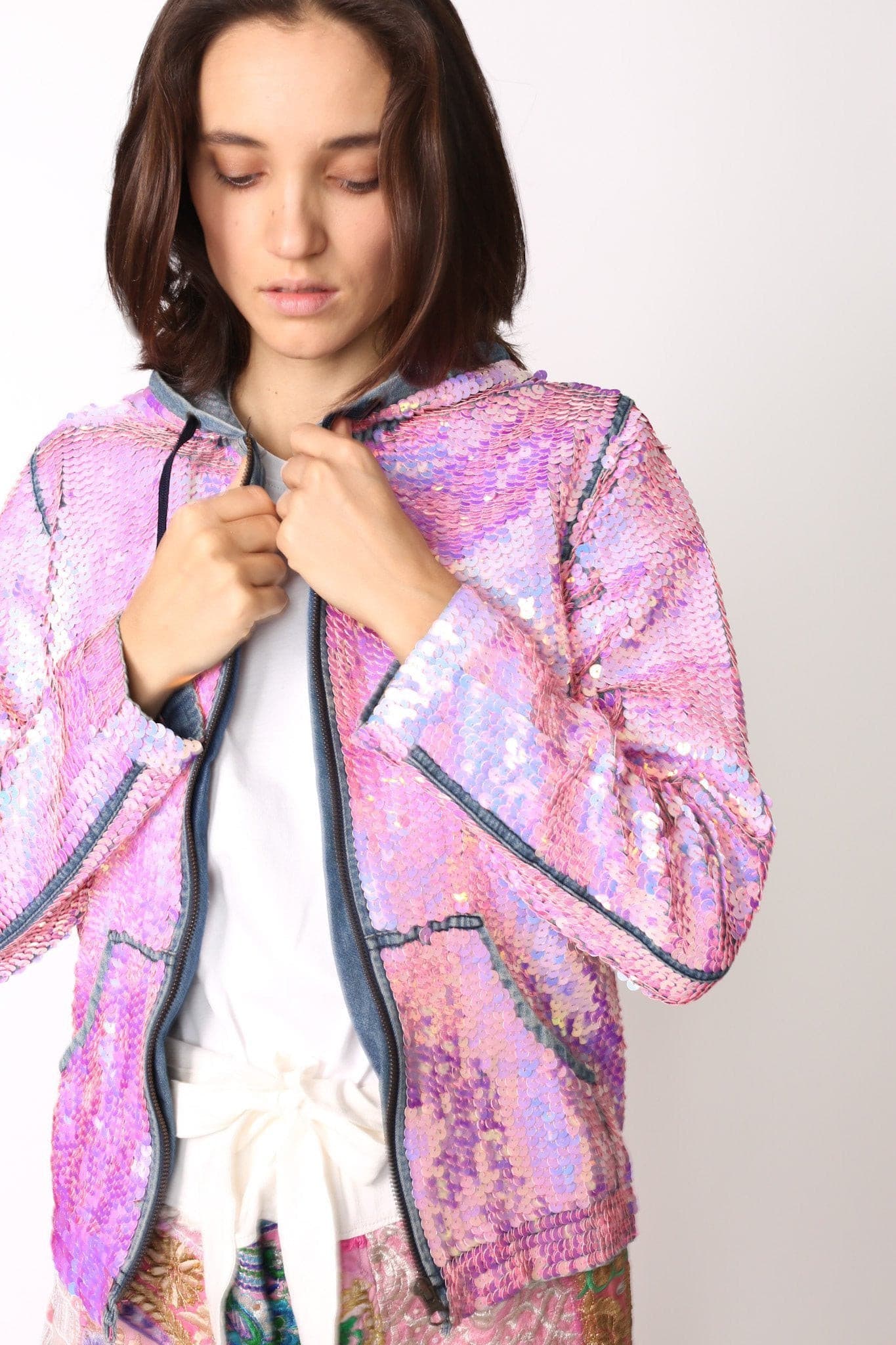 SEQUIN HOODIE DENIM JACKET - BANGKOK TAILOR CLOTHING STORE - HANDMADE CLOTHING