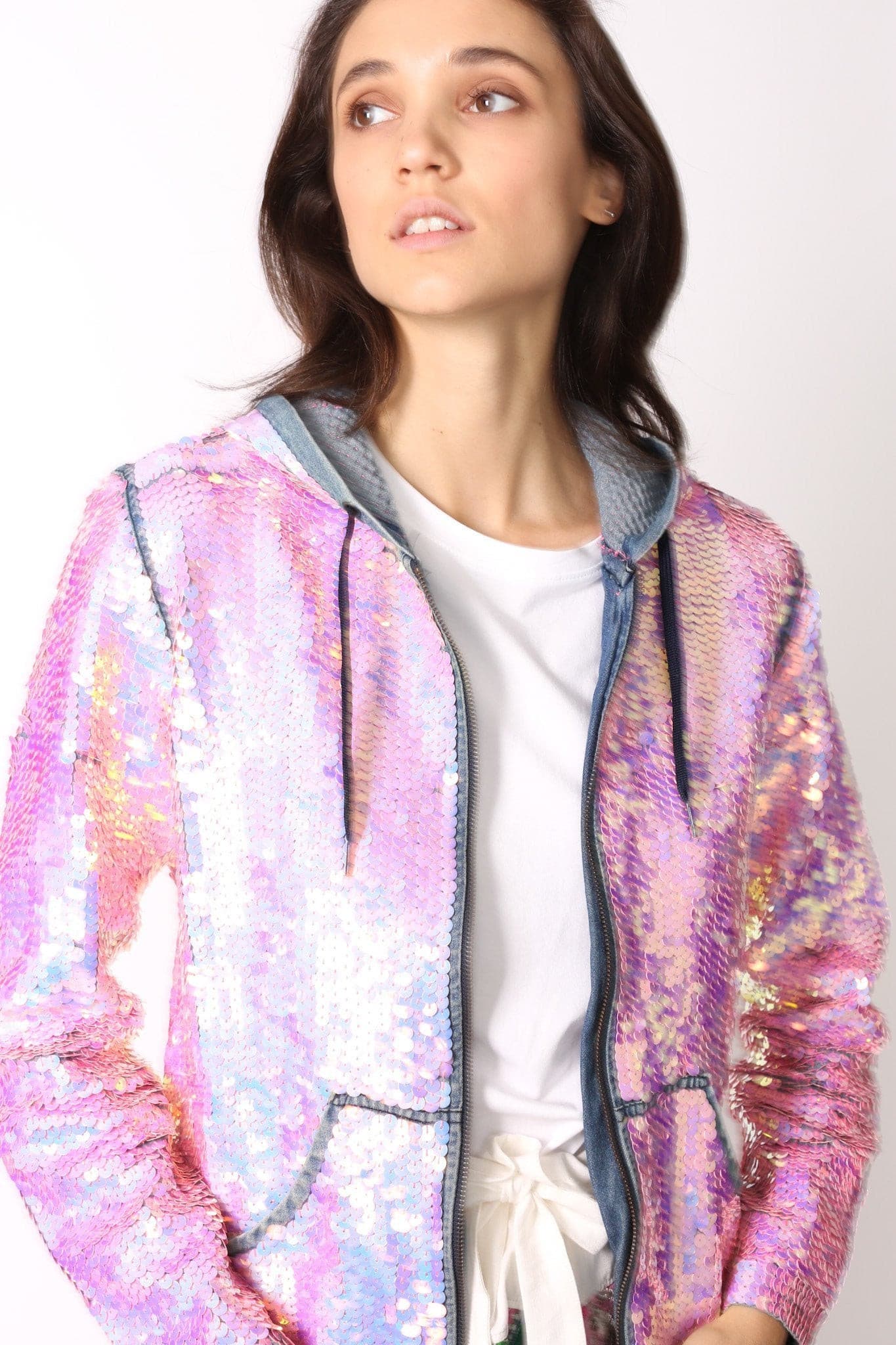 SEQUIN HOODIE DENIM JACKET - BANGKOK TAILOR CLOTHING STORE - HANDMADE CLOTHING