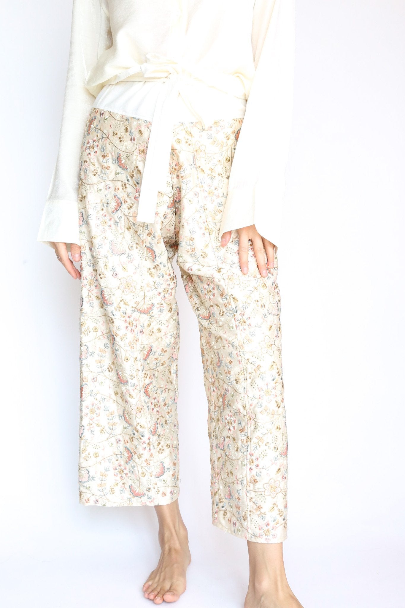 SILK EMBROIDERED FISHERMAN WRAP PANTS BELINDA - BANGKOK TAILOR CLOTHING STORE - HANDMADE CLOTHING