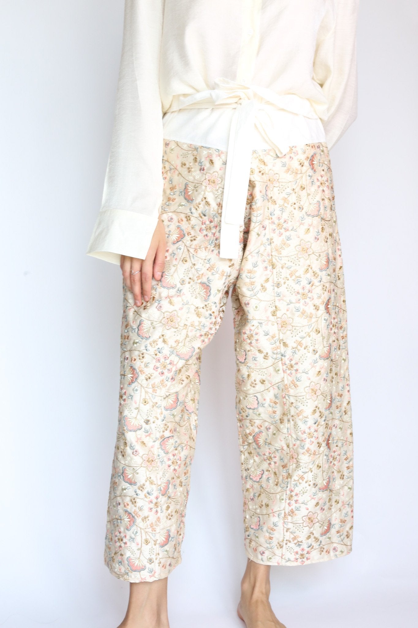 SILK EMBROIDERED FISHERMAN WRAP PANTS BELINDA - BANGKOK TAILOR CLOTHING STORE - HANDMADE CLOTHING