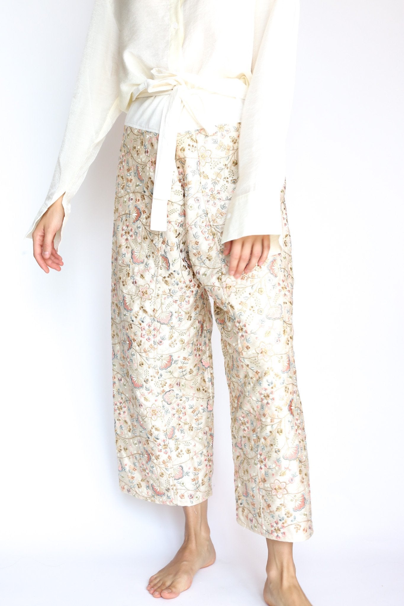 SILK EMBROIDERED FISHERMAN WRAP PANTS BELINDA - BANGKOK TAILOR CLOTHING STORE - HANDMADE CLOTHING