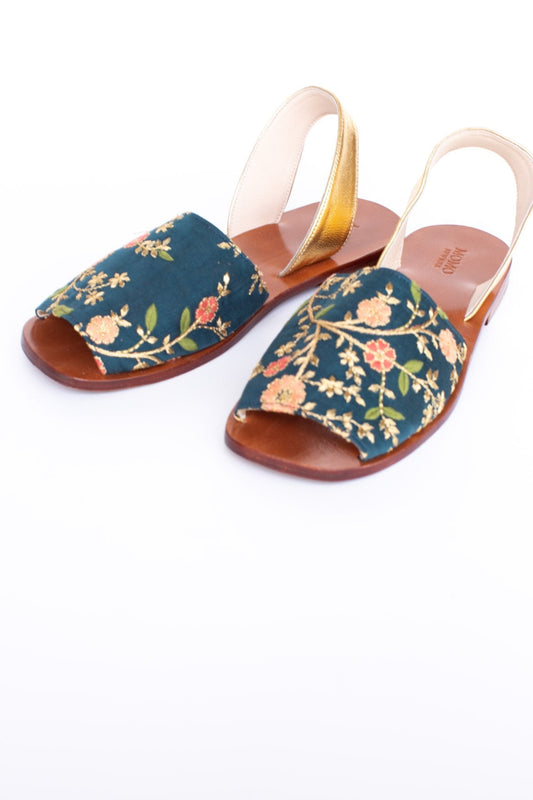 SILK EMBROIDERED TURQUOISE GOLD SANDALS DESSA - BANGKOK TAILOR CLOTHING STORE - HANDMADE CLOTHING