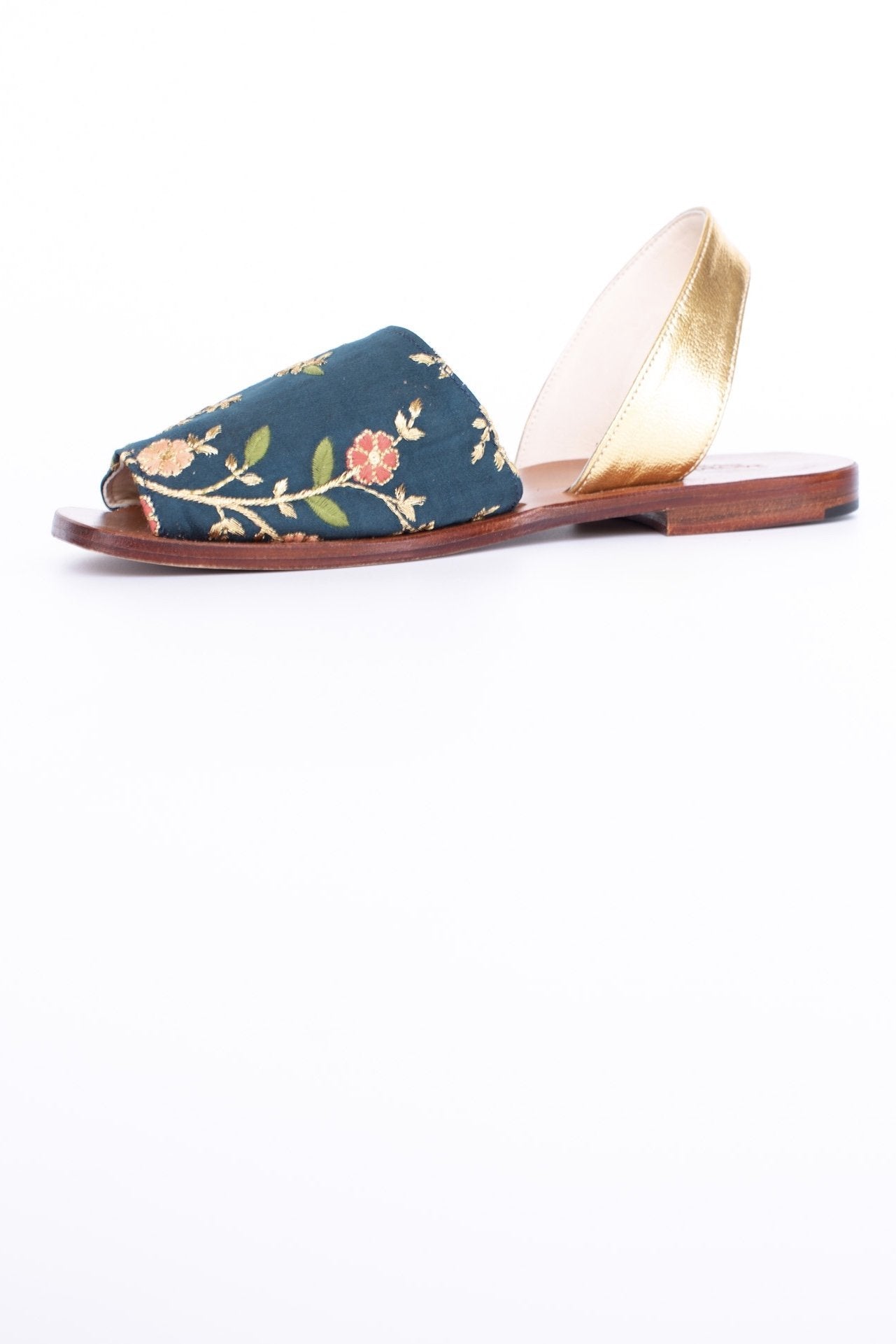 SILK EMBROIDERED TURQUOISE GOLD SANDALS DESSA - BANGKOK TAILOR CLOTHING STORE - HANDMADE CLOTHING