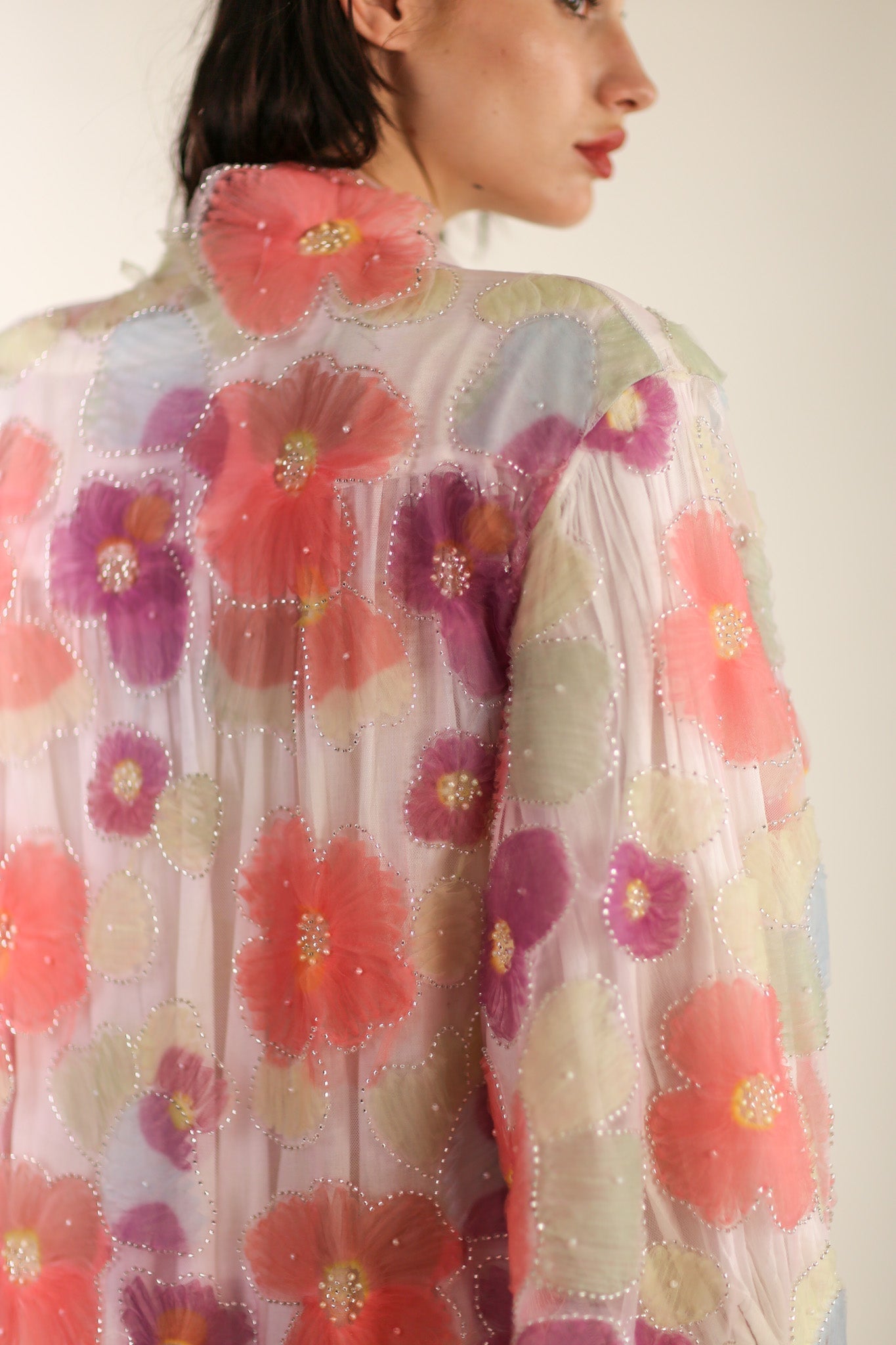 SILK FLOWER EMBELLISHED KIMONO ULISA - BANGKOK TAILOR CLOTHING STORE - HANDMADE CLOTHING