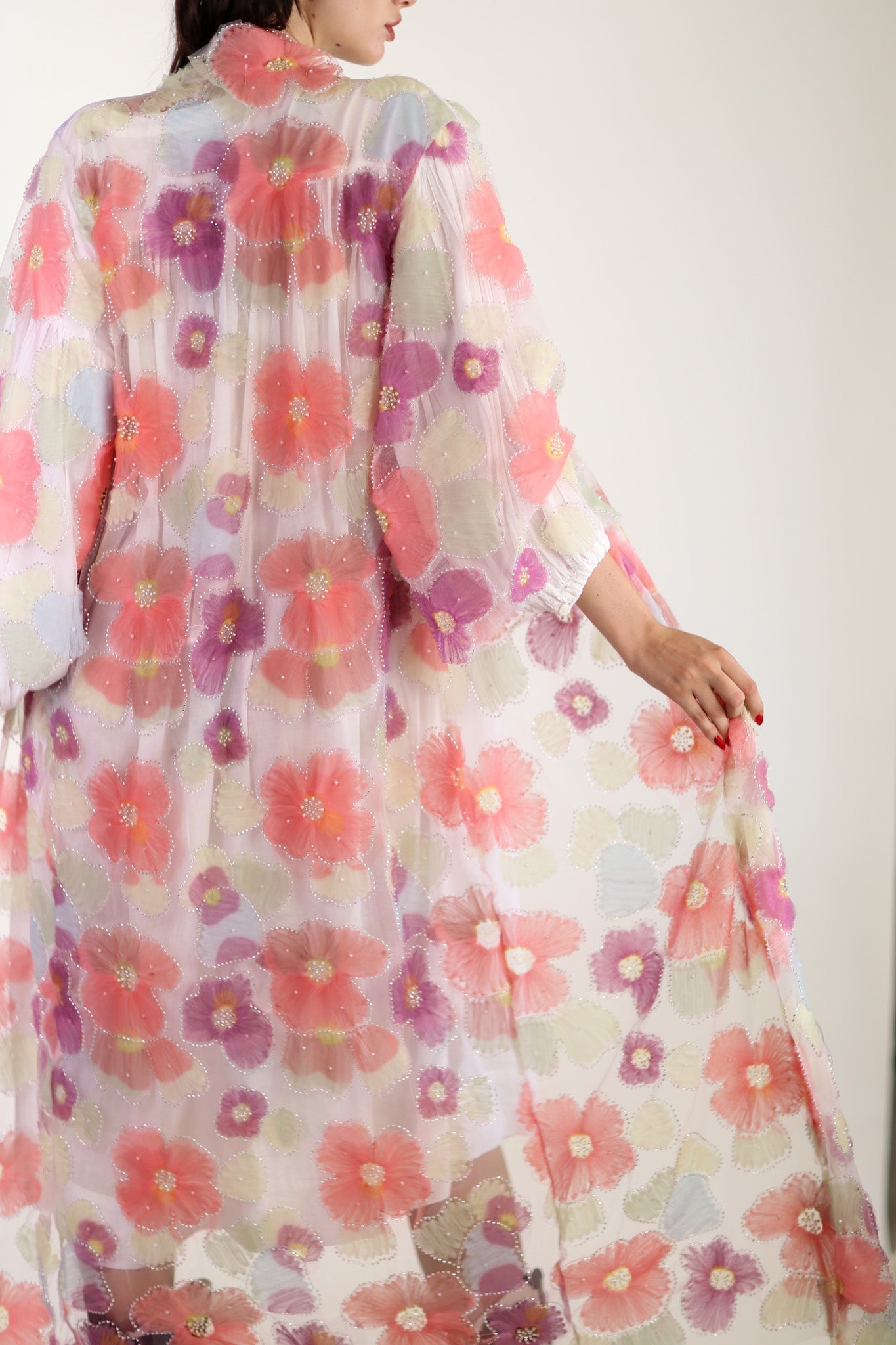 SILK FLOWER EMBELLISHED KIMONO ULISA - BANGKOK TAILOR CLOTHING STORE - HANDMADE CLOTHING