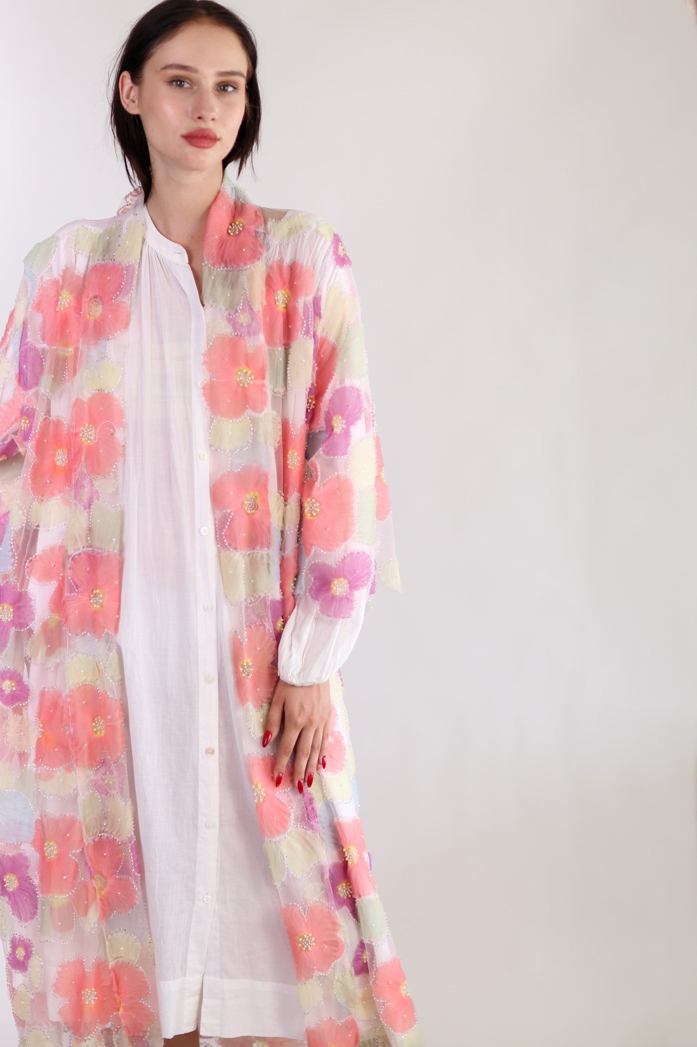 SILK FLOWER EMBELLISHED KIMONO ULISA - BANGKOK TAILOR CLOTHING STORE - HANDMADE CLOTHING