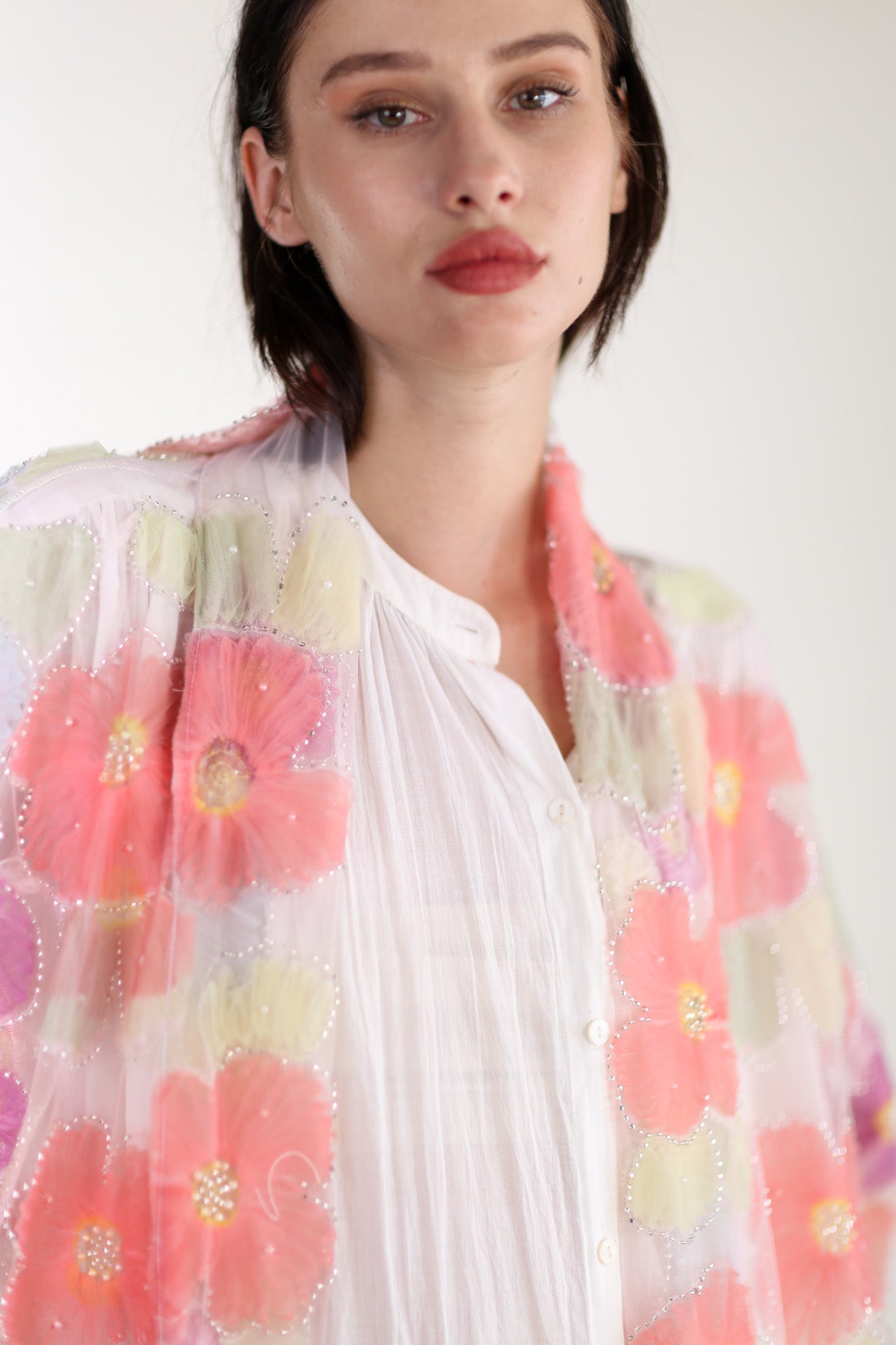 SILK FLOWER EMBELLISHED KIMONO ULISA - BANGKOK TAILOR CLOTHING STORE - HANDMADE CLOTHING