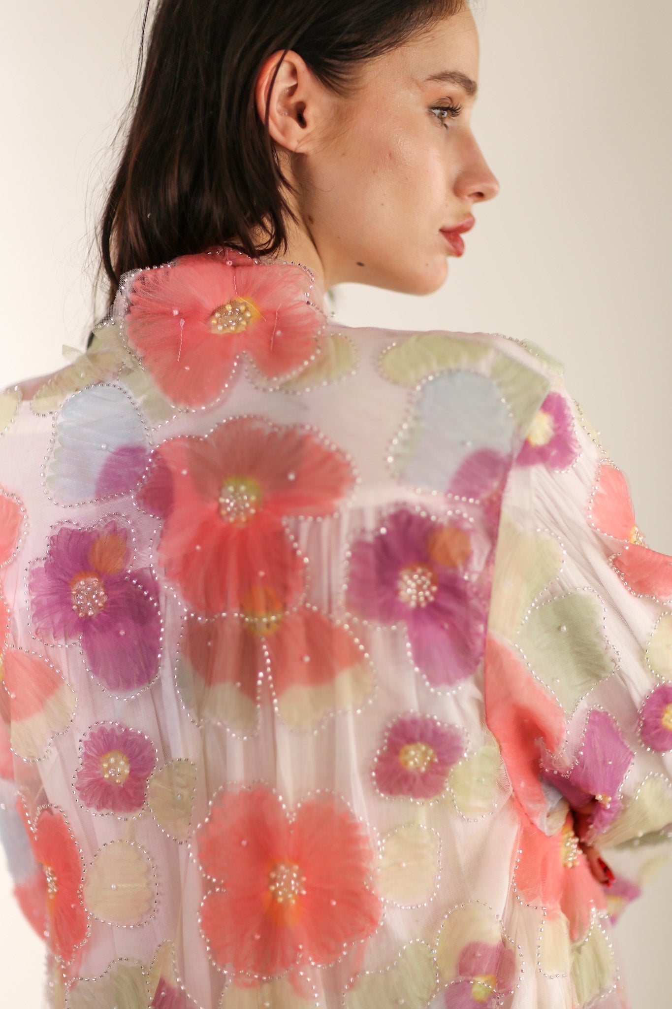 SILK FLOWER EMBELLISHED KIMONO ULISA - BANGKOK TAILOR CLOTHING STORE - HANDMADE CLOTHING