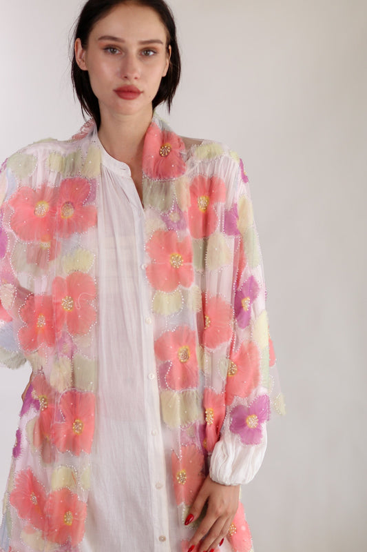 SILK FLOWER EMBELLISHED KIMONO ULISA - BANGKOK TAILOR CLOTHING STORE - HANDMADE CLOTHING