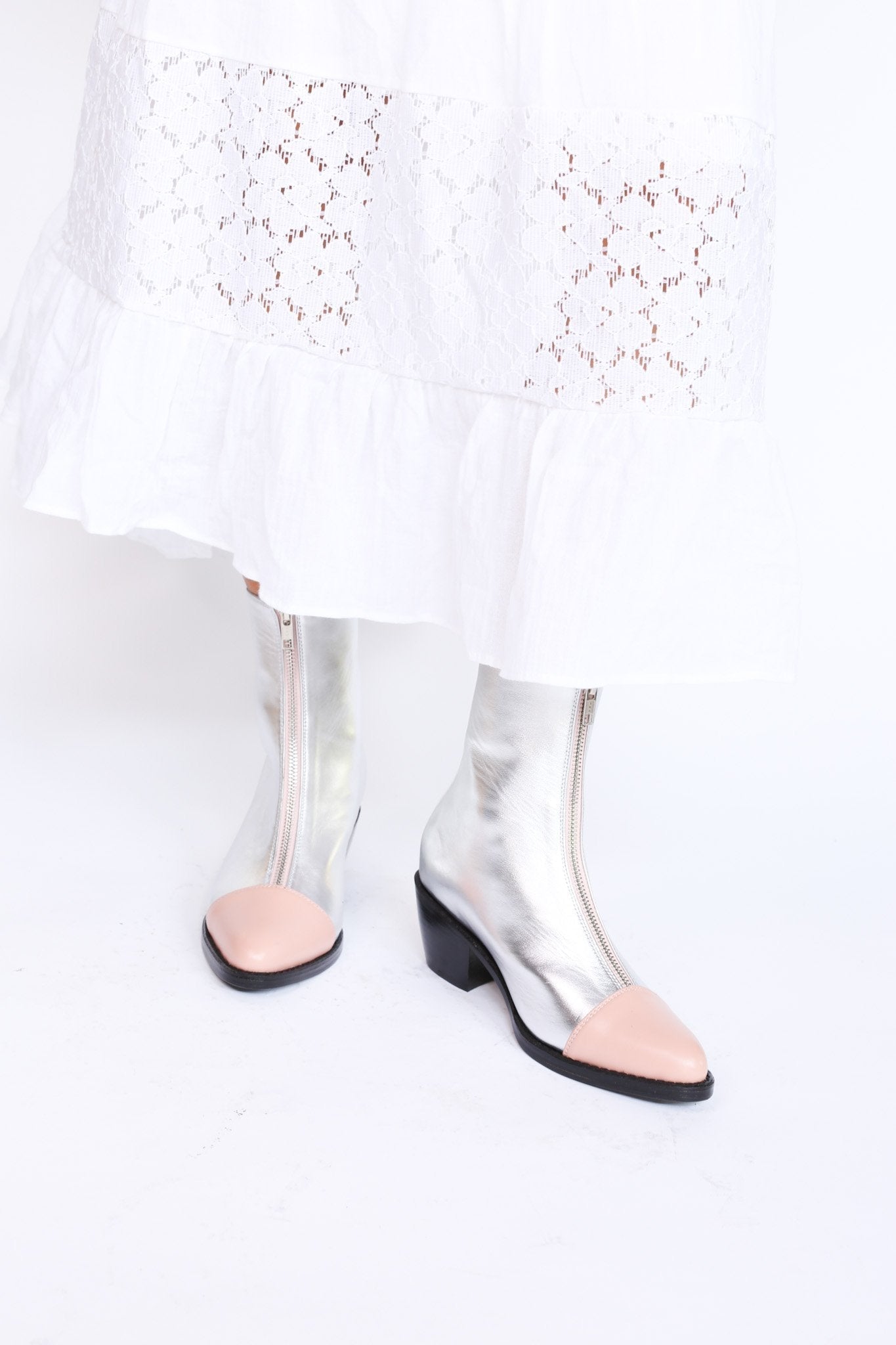 SILVER BOOTS PINK CAP BOOTS TEAGAN - BANGKOK TAILOR CLOTHING STORE - HANDMADE CLOTHING