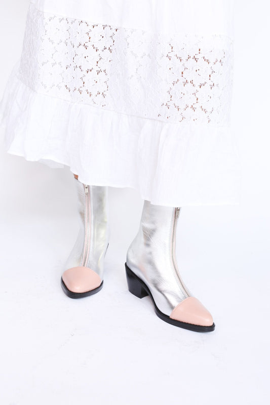 SILVER BOOTS PINK CAP BOOTS TEAGAN - BANGKOK TAILOR CLOTHING STORE - HANDMADE CLOTHING