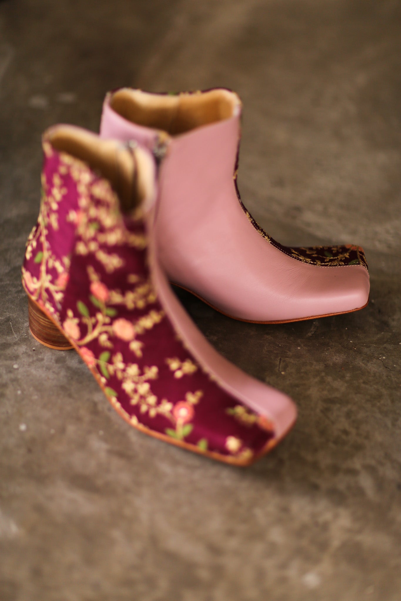 SPLIT FABRIC PINK LEATHER BOOTS MOANA - BANGKOK TAILOR CLOTHING STORE - HANDMADE CLOTHING