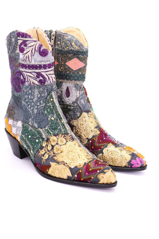 SUNNY DAYS EMBROIDERED ANKLE BOOTS - BANGKOK TAILOR CLOTHING STORE - HANDMADE CLOTHING