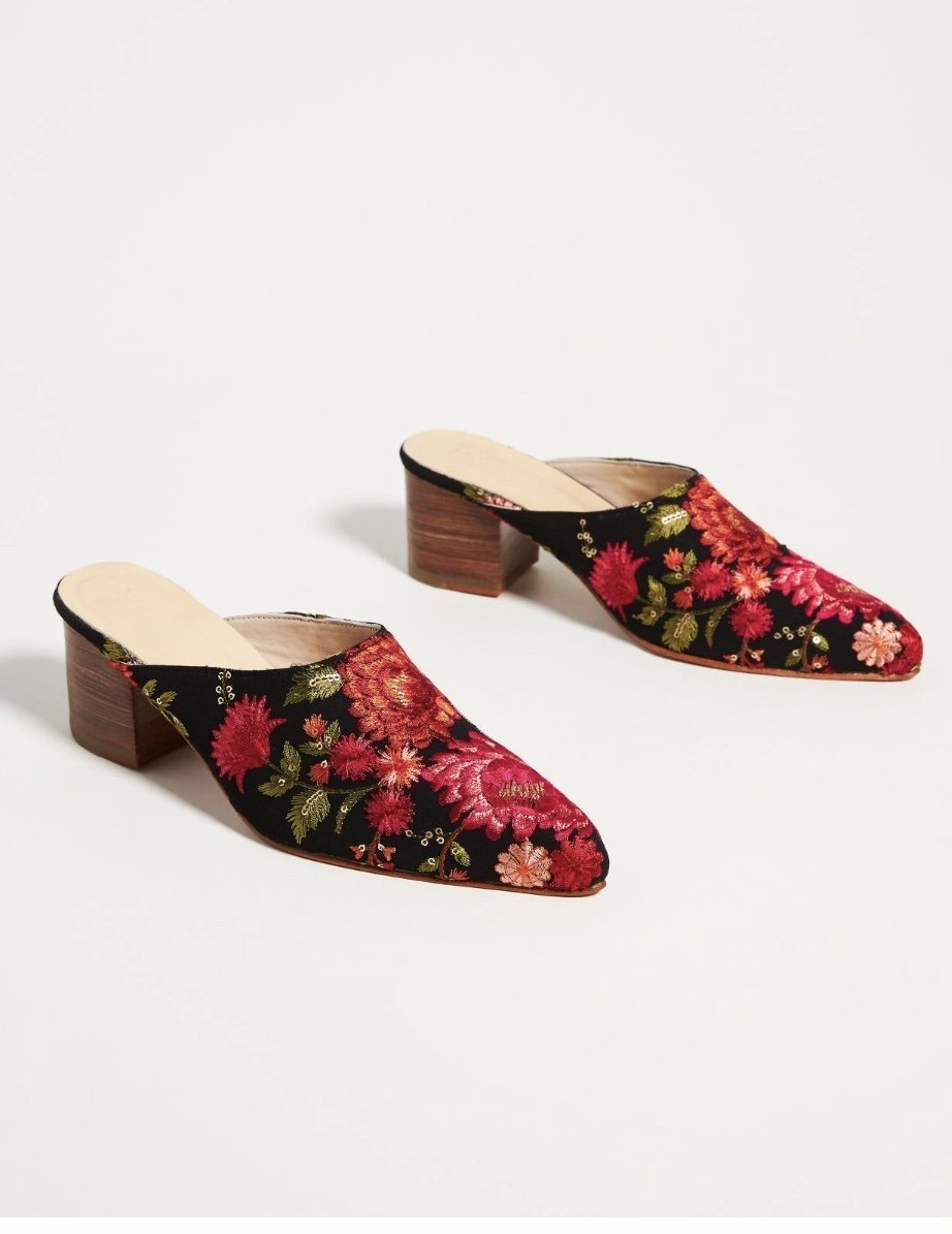 TAPESTRY EMBROIDERED HEELED MULES - BANGKOK TAILOR CLOTHING STORE - HANDMADE CLOTHING