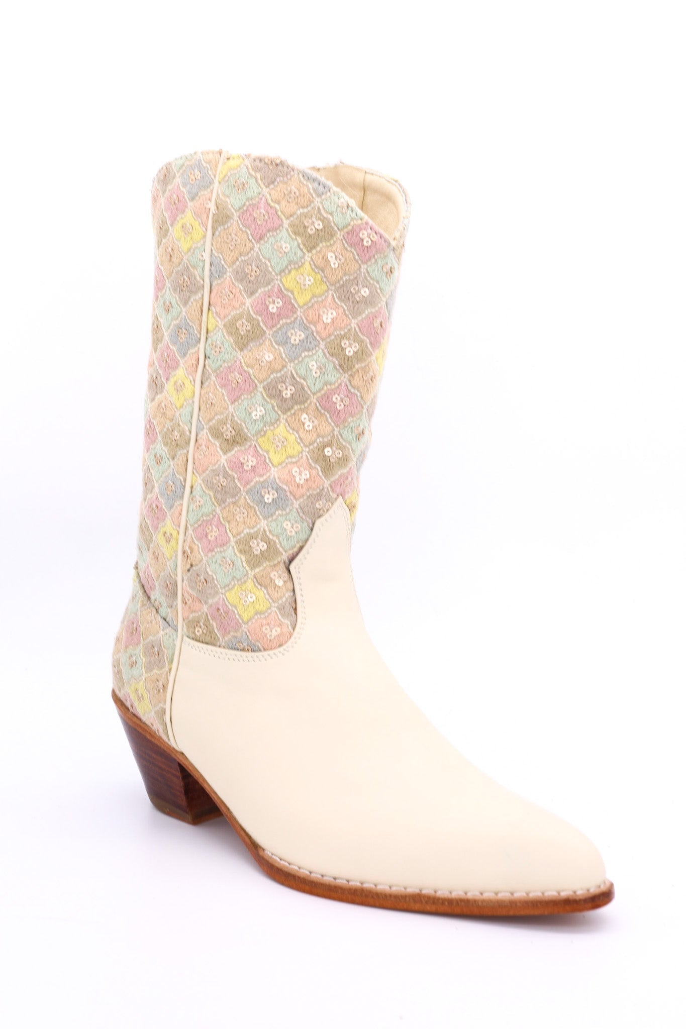 TENDER PASTEL COLOR SEQUIN EMBROIDERED BOOTS ELI - BANGKOK TAILOR CLOTHING STORE - HANDMADE CLOTHING