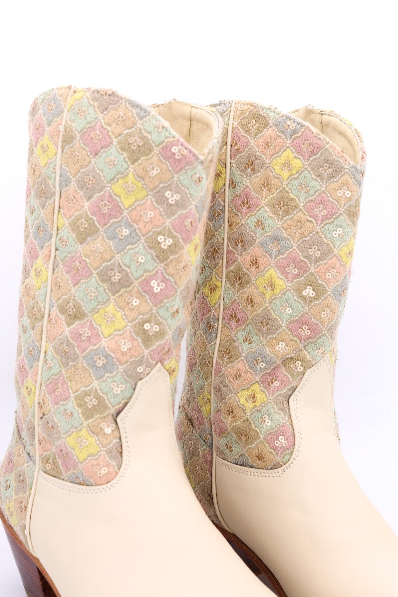 TENDER PASTEL COLOR SEQUIN EMBROIDERED BOOTS ELI - BANGKOK TAILOR CLOTHING STORE - HANDMADE CLOTHING