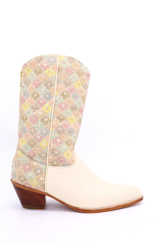 TENDER PASTEL COLOR SEQUIN EMBROIDERED BOOTS ELI - BANGKOK TAILOR CLOTHING STORE - HANDMADE CLOTHING