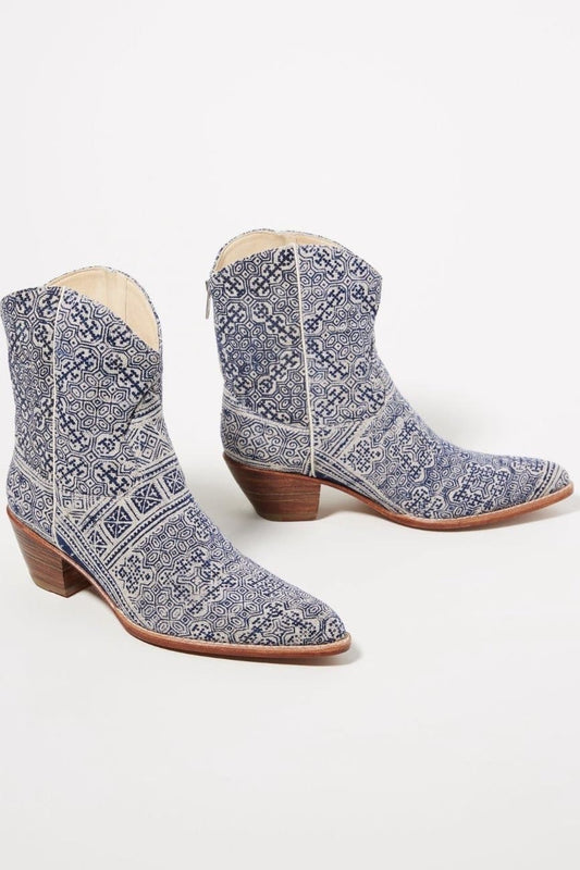 TILE MOSAIC INDIGO WESTERN BOOTS X ANTHROPOLOGIE - BANGKOK TAILOR CLOTHING STORE - HANDMADE CLOTHING