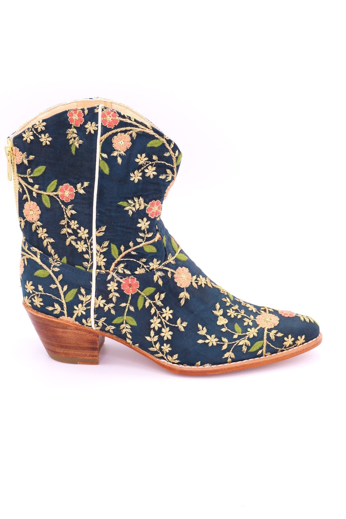 TURQUOISE EMBROIDERED SILK BOOTS ELOISE - BANGKOK TAILOR CLOTHING STORE - HANDMADE CLOTHING