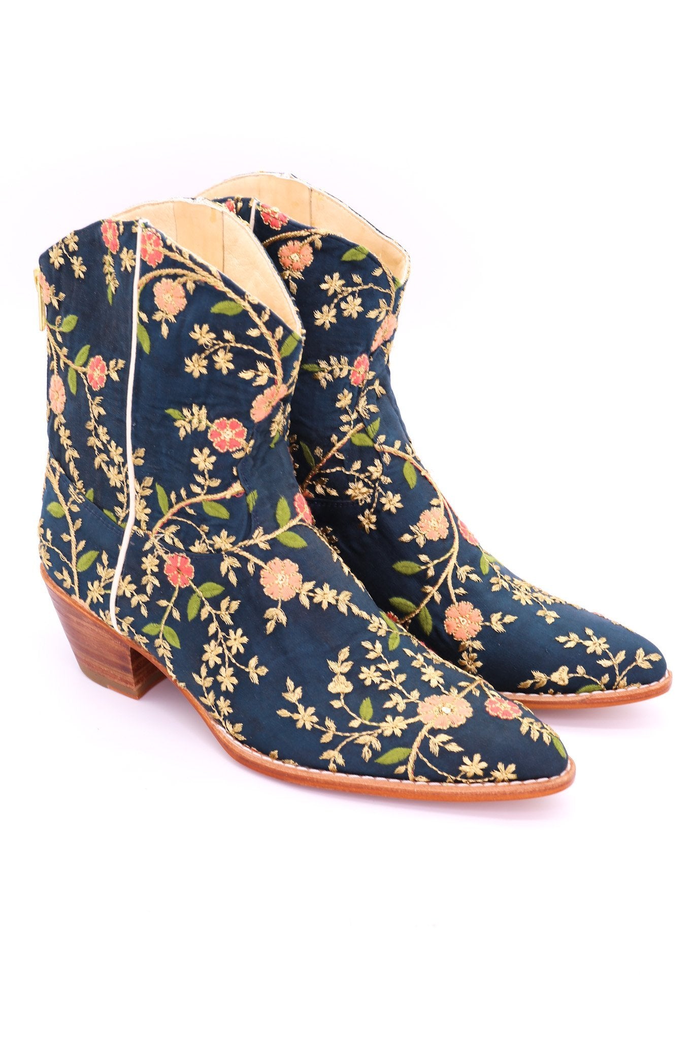 TURQUOISE EMBROIDERED SILK BOOTS ELOISE - BANGKOK TAILOR CLOTHING STORE - HANDMADE CLOTHING