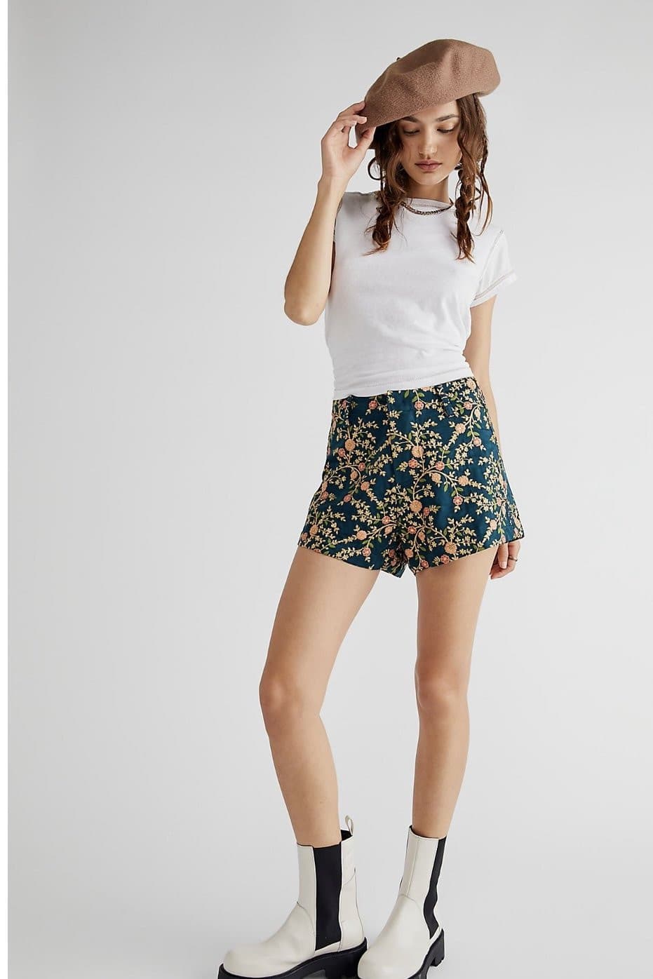 TURQUOISE EMBROIDERED SILK SHORTS X FREE PEOPLE - BANGKOK TAILOR CLOTHING STORE - HANDMADE CLOTHING