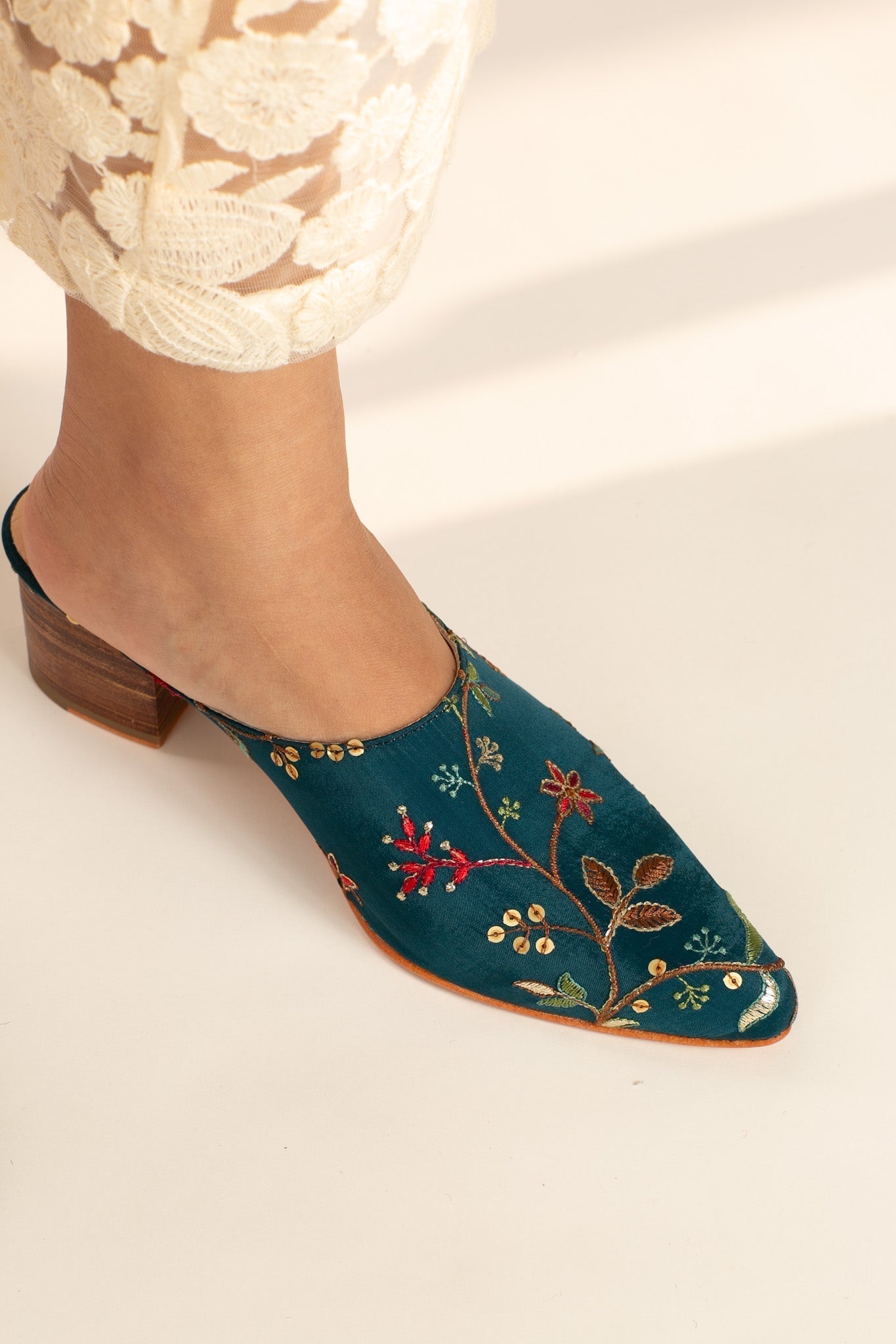 TURQUOISE HEELED MULES SANDRA - BANGKOK TAILOR CLOTHING STORE - HANDMADE CLOTHING