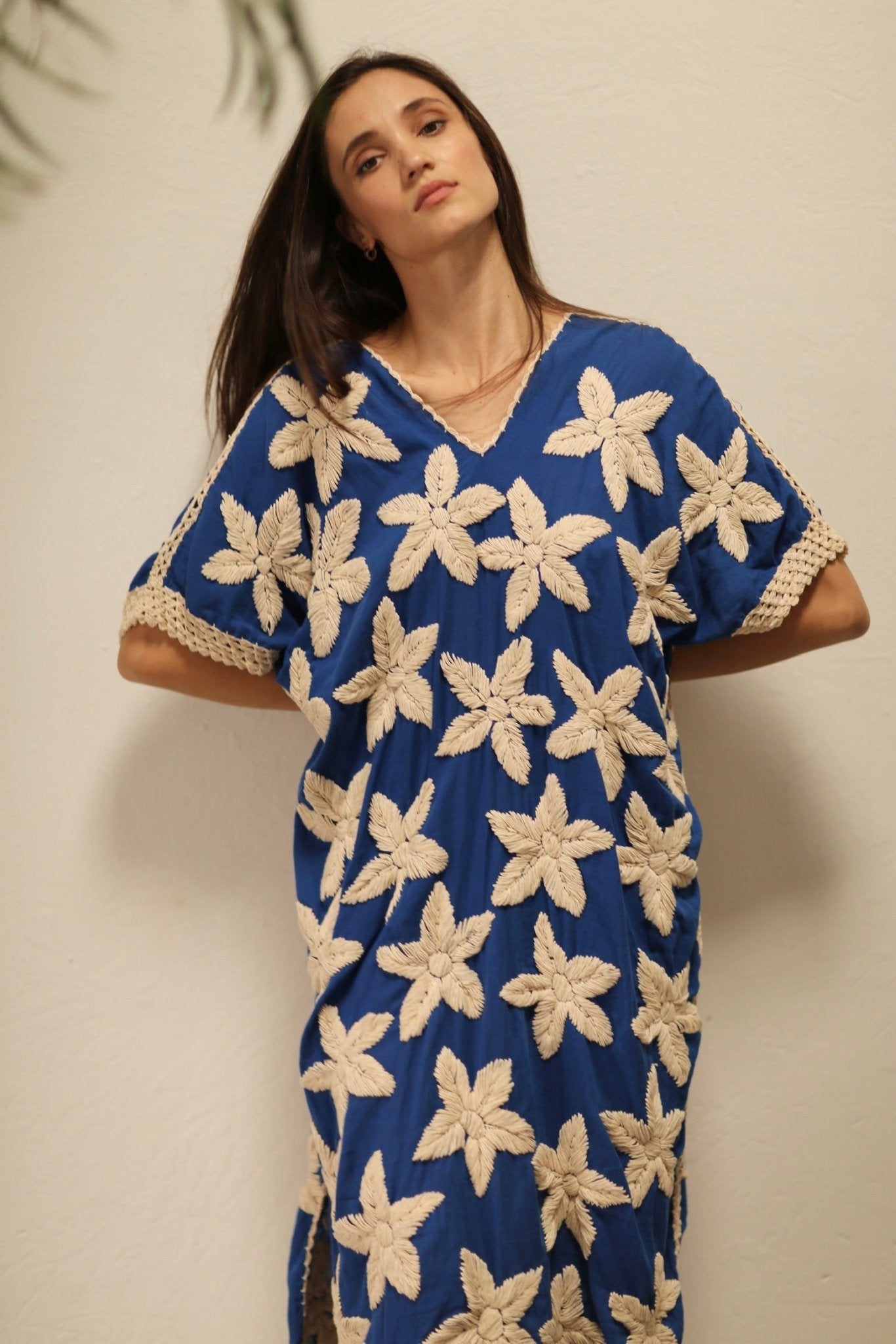 TYCHE BLUE DRESS FLOWER EMBROIDERED - BANGKOK TAILOR CLOTHING STORE - HANDMADE CLOTHING