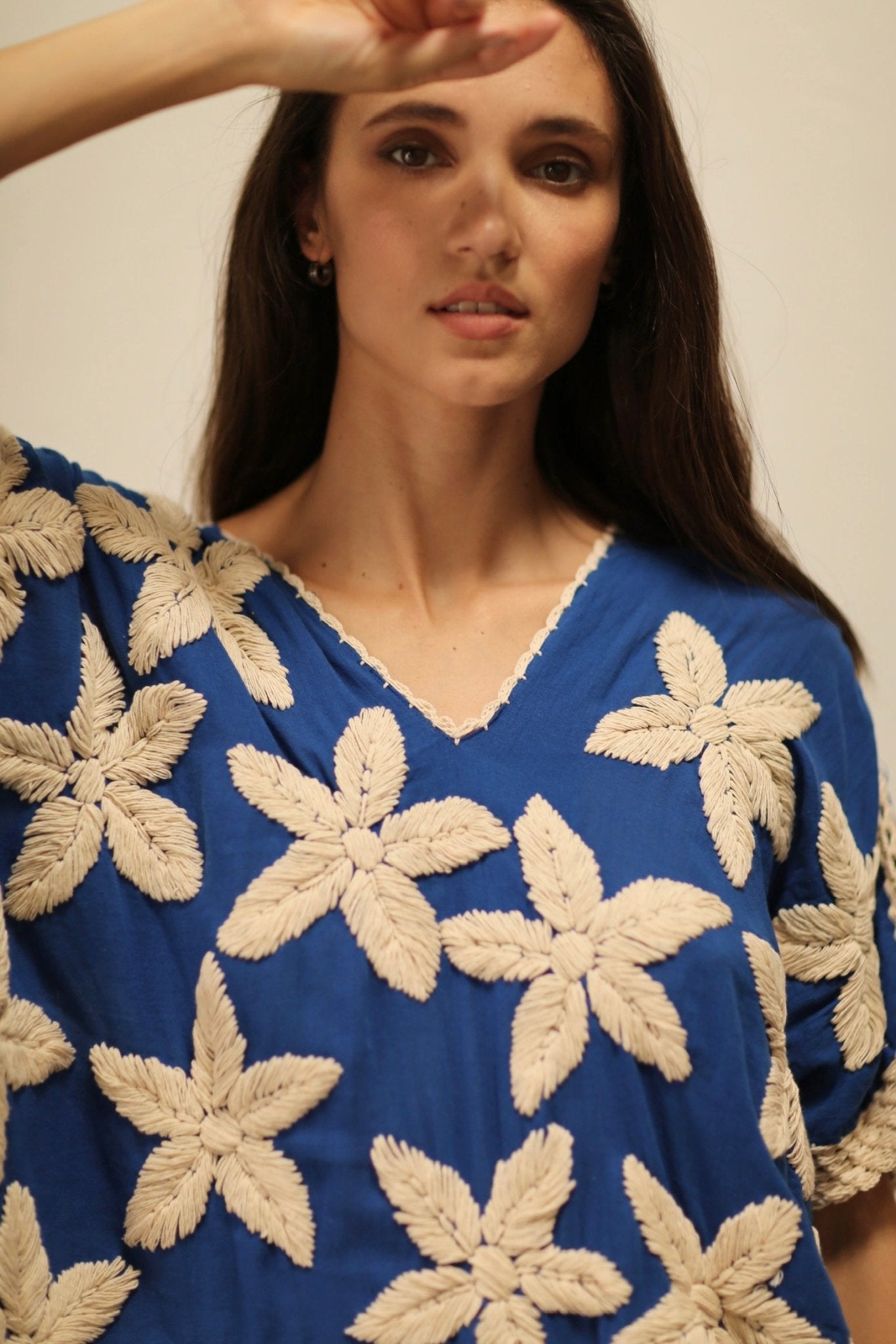 TYCHE BLUE DRESS FLOWER EMBROIDERED - BANGKOK TAILOR CLOTHING STORE - HANDMADE CLOTHING