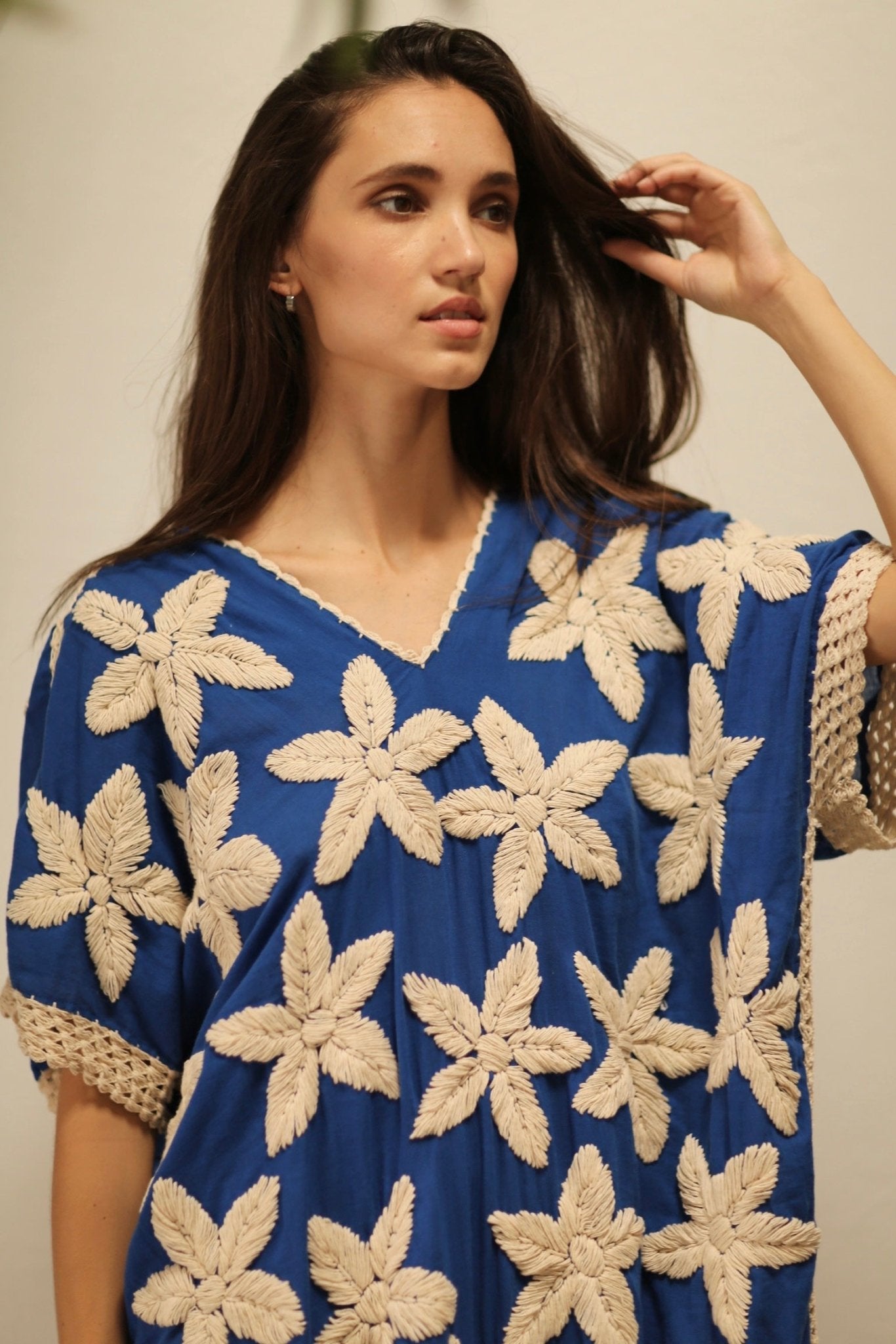 TYCHE BLUE DRESS FLOWER EMBROIDERED - BANGKOK TAILOR CLOTHING STORE - HANDMADE CLOTHING