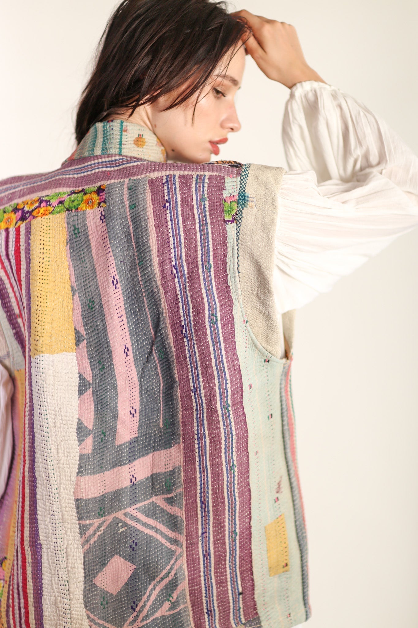 VINTAGE KANTHA QUILT VEST TINE - BANGKOK TAILOR CLOTHING STORE - HANDMADE CLOTHING
