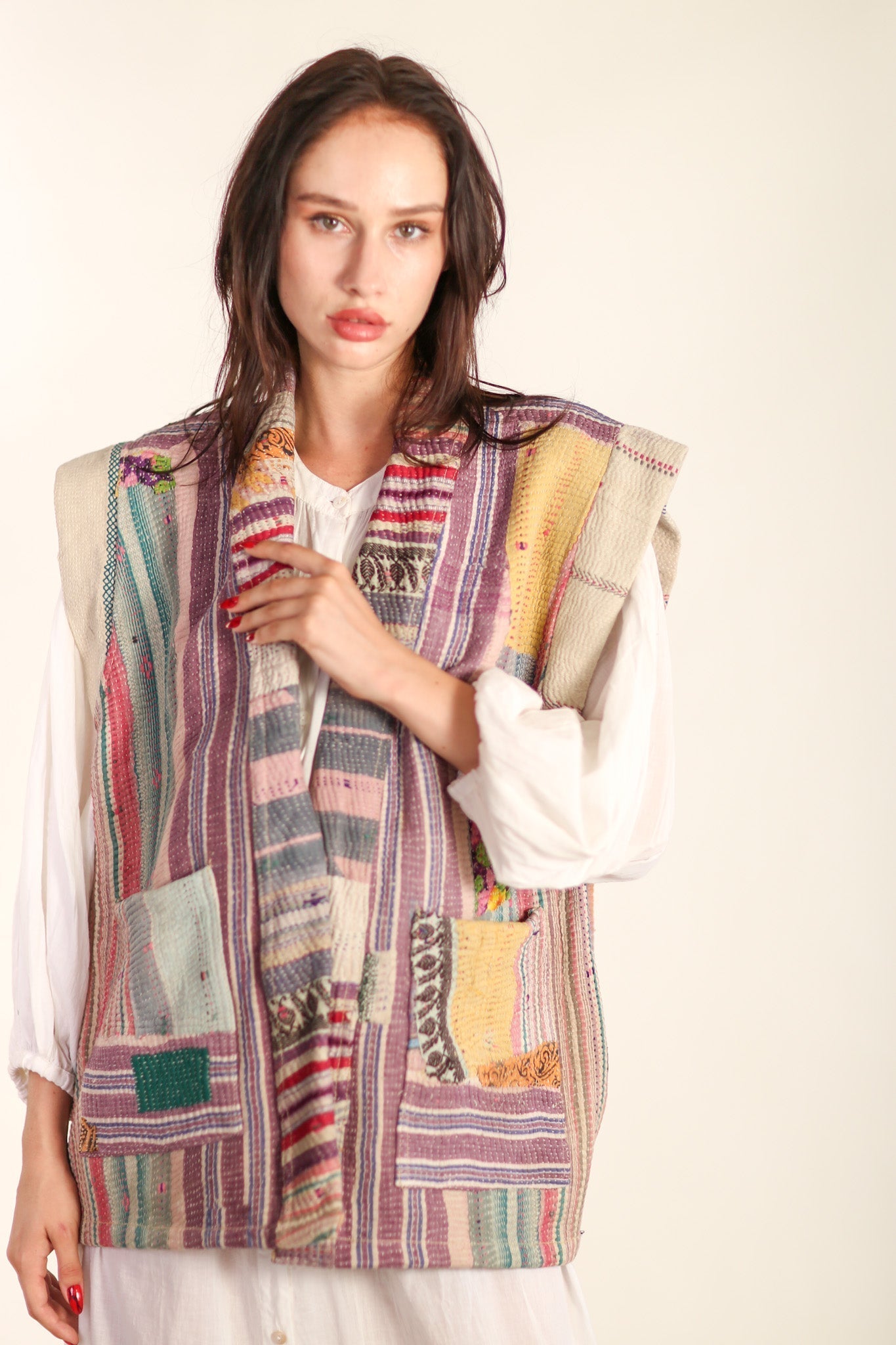 VINTAGE KANTHA QUILT VEST TINE - BANGKOK TAILOR CLOTHING STORE - HANDMADE CLOTHING