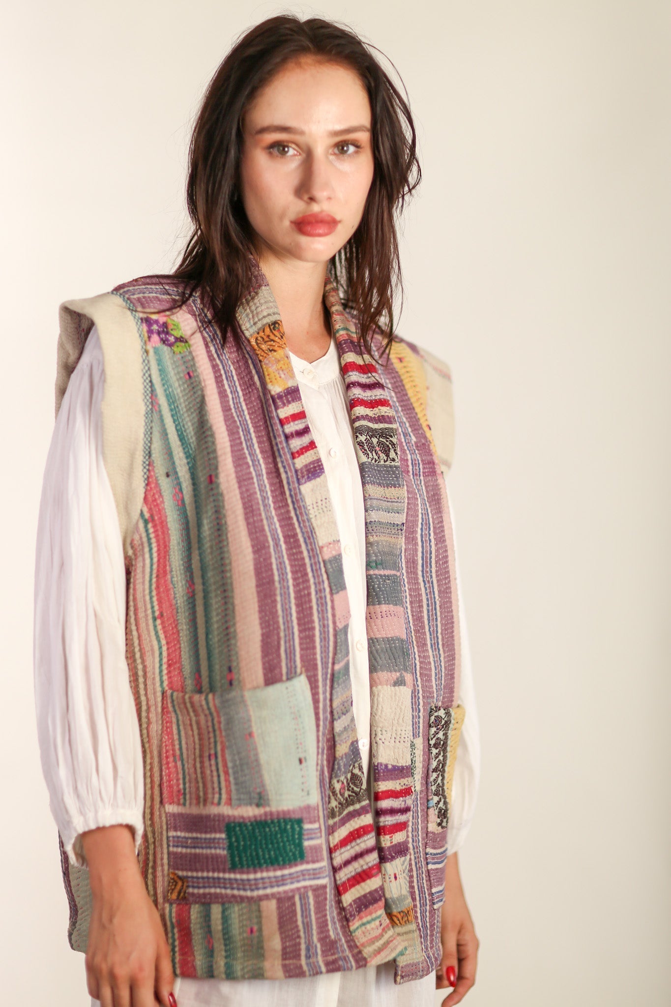 VINTAGE KANTHA QUILT VEST TINE - BANGKOK TAILOR CLOTHING STORE - HANDMADE CLOTHING